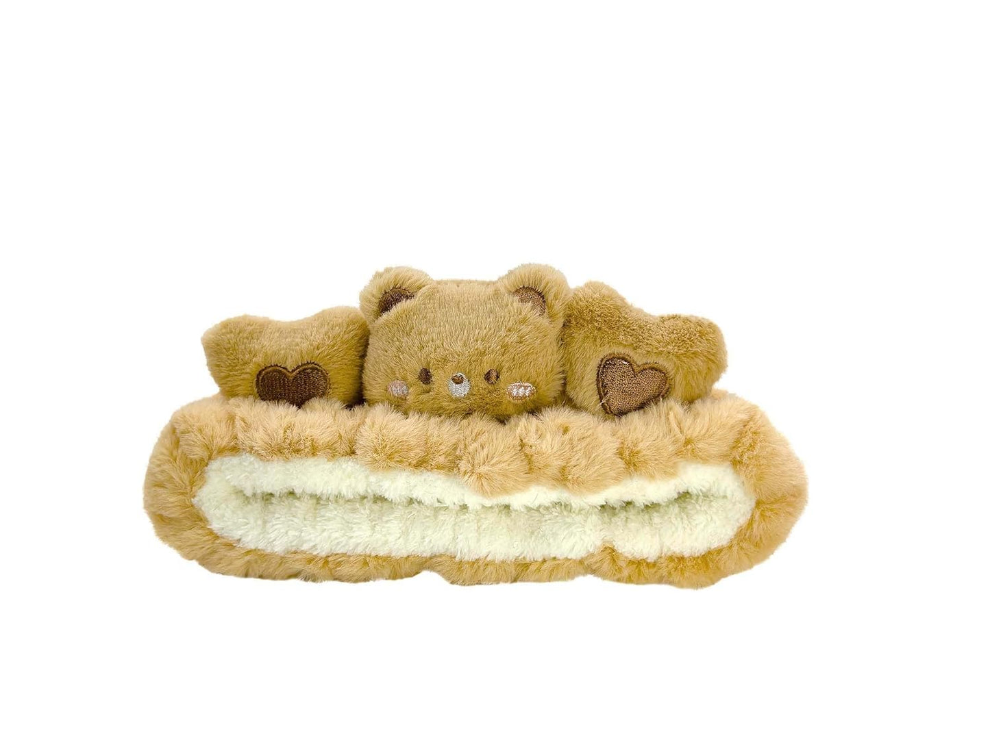 Kawaii Spa Cute Bear Headband for Women Skin Care, Makeup and Wash - Soft Microfiber Coral Fleece Towel Headband for Girls Hair (Brown, Bear)