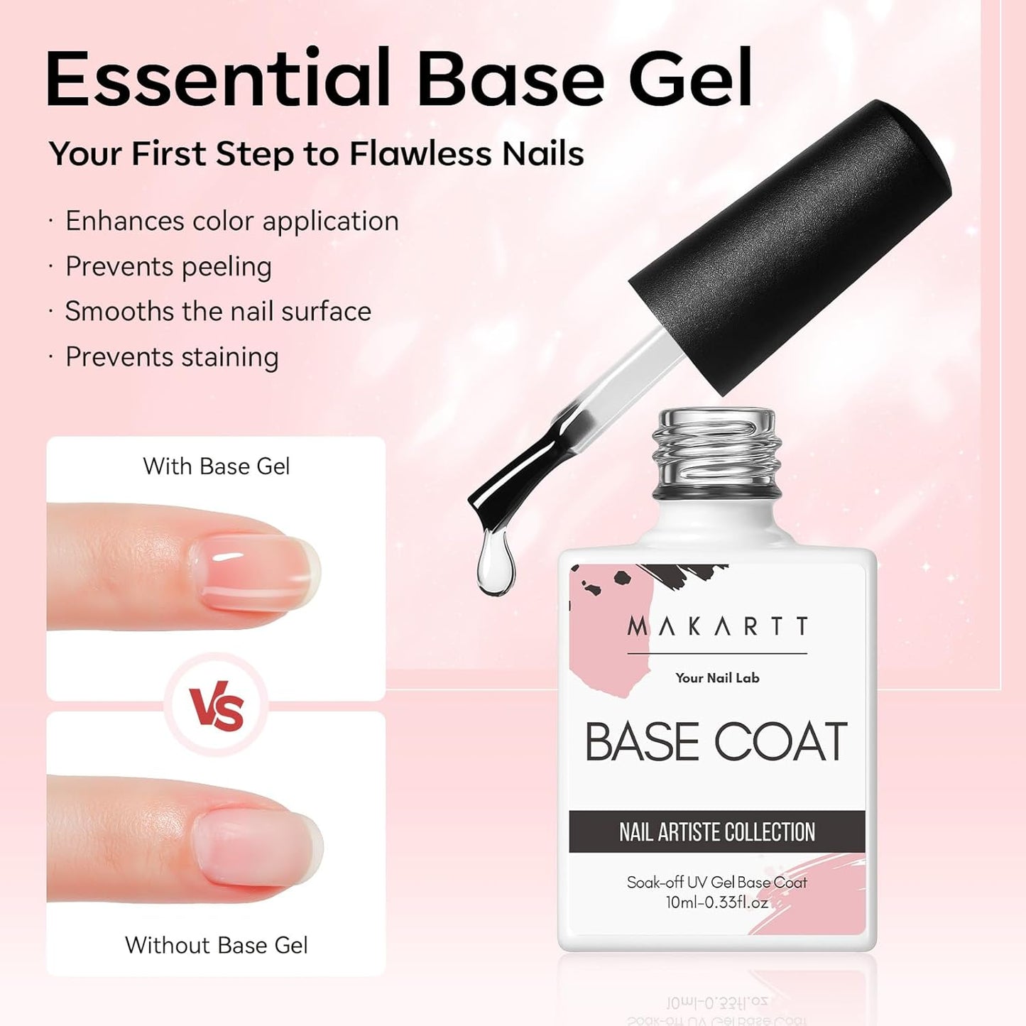 Makartt No Wipe Gel Top and Base Coat Set – Matte & Glossy Finish, 3pcs Soak-Off Long Lasting Gel Nail Polish Essentials, No Yellowing, UV/LED Lamp Required, DIY Nail Art Gift for Women, 10ml