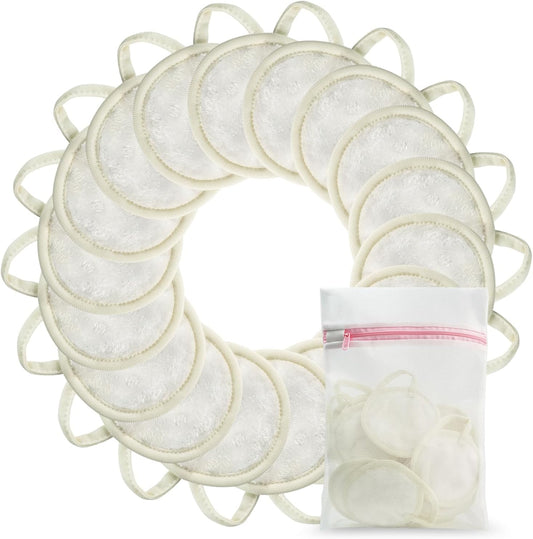 Nugilla 18 Packs Reusable Makeup Remover Pads with a Washable Laundry Bag, Resuable Microfiber Round Towel Skin Face Towels, Soft Makeup Remover Cloth, Fast Drying Washcloth (White)