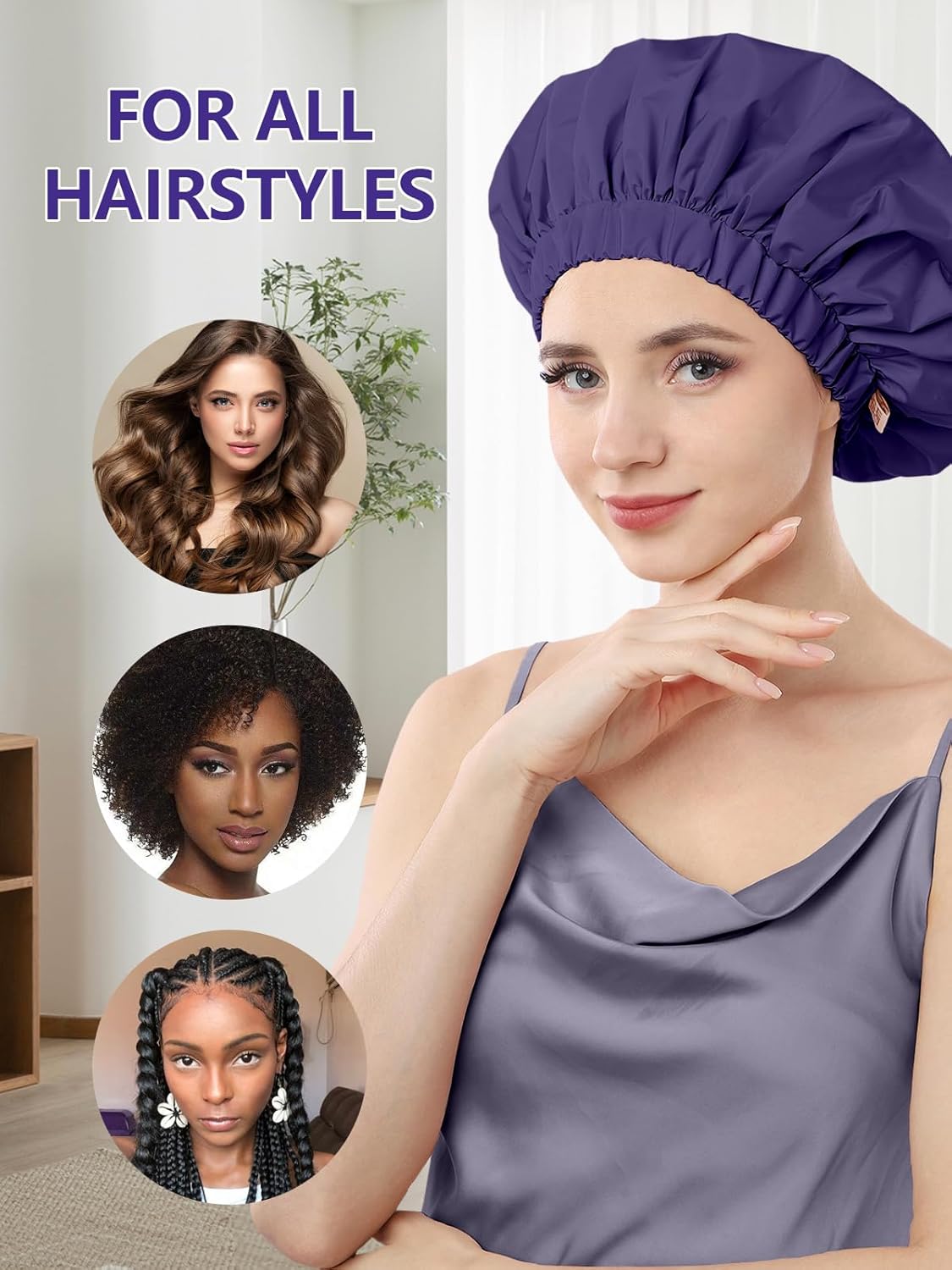 Years calm Reusable Waterproof Shower Caps for Women, Hair Caps for Showers, Double-Layer Elastic Design, for All Hairstyles, Travel-Friendly (Dark Blue)