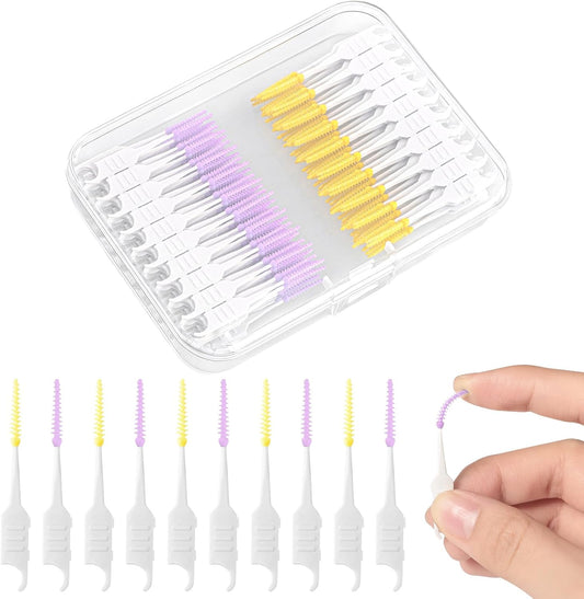 250 Pieces Interdental Brushes, Silicone Dental Floss Picks with Case Dental Brushes Dental Picks Tooth Floss Picks for Teeth Cleaning(Yellow, Purple)