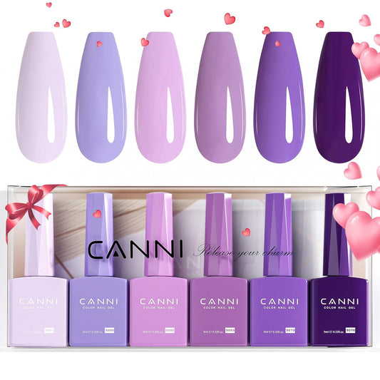 CANNI 6Pcs 9ml Hema-Free Purple Gel Polish,Dark Purple Gel Nail Polish Set,Light Violet Colors Gel Polish Kit, Soak Off LED Nail Gel Manicure Kit DIY at Home Salon Gifts for Women Girls