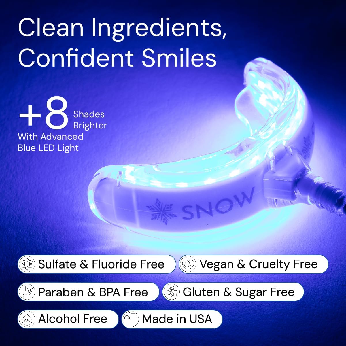 Snow Teeth Whitening Kit - Snow Teeth Whitening Serum and LED Mouthpiece Whitener, Formulated with Hydroxyapatite, Good for 6 Months - Wireless Kit with 3 Wands