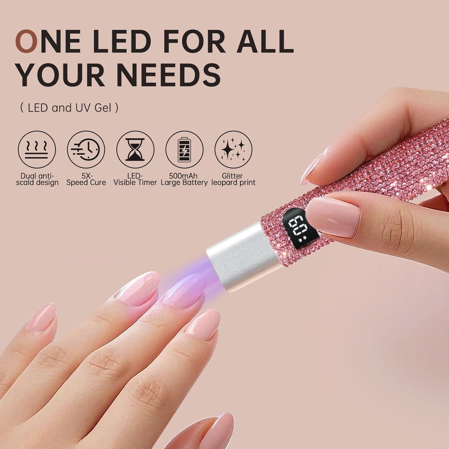 Handheld UV Light for Gel Nails,Mini LED Cordless Nail Lamp for Gel Nail Polish,Portable Flash Cure Lamp,Rechargeable USB Nail Dryer with LCD Display Fast Curing Home DIY