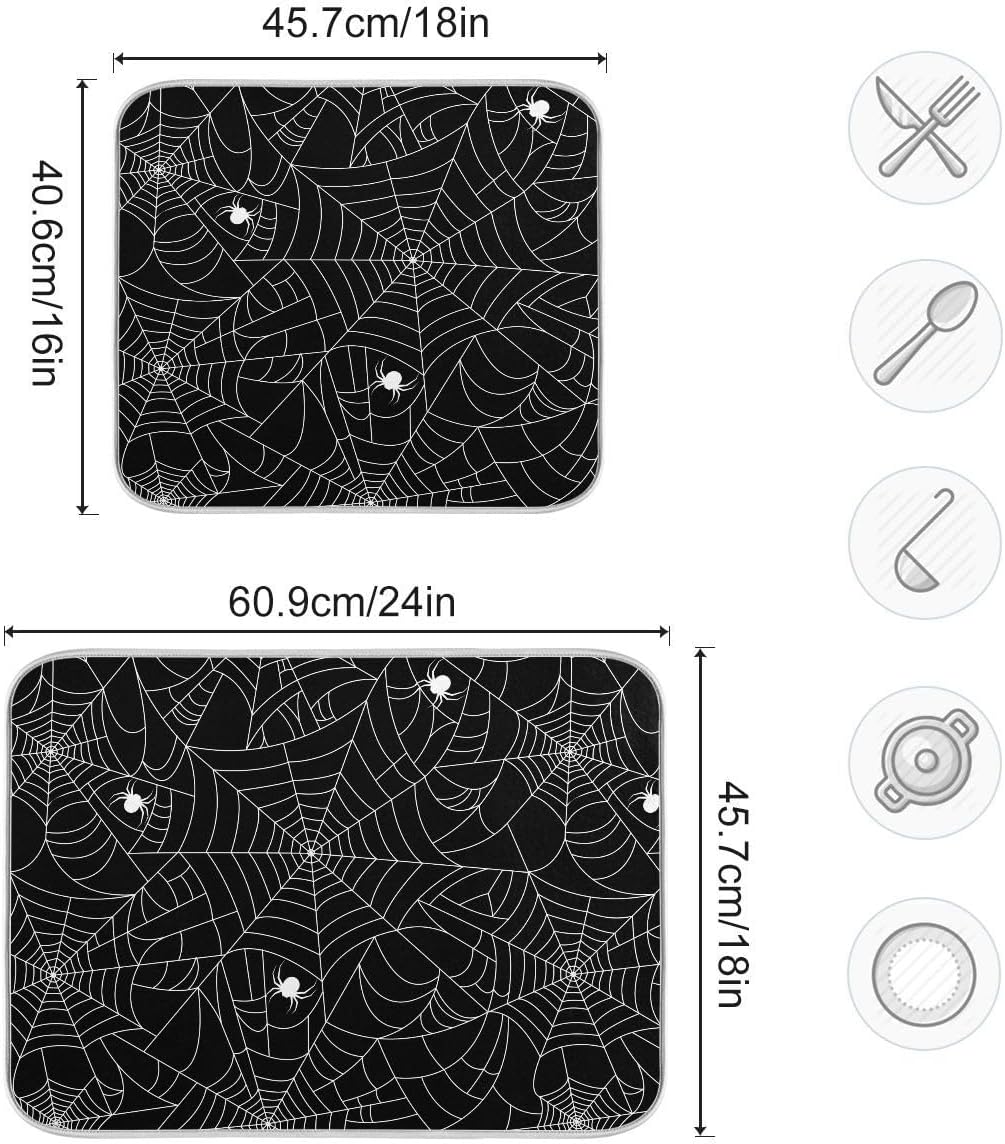 Halloween Spooky Spider Web Dish Drying Mat for Kitchen Happy Halloween Creepy Decoration Microfiber Drying Mats Absorbent Reversible Dish Pad Large Dish Draining Mat 18x24 inch