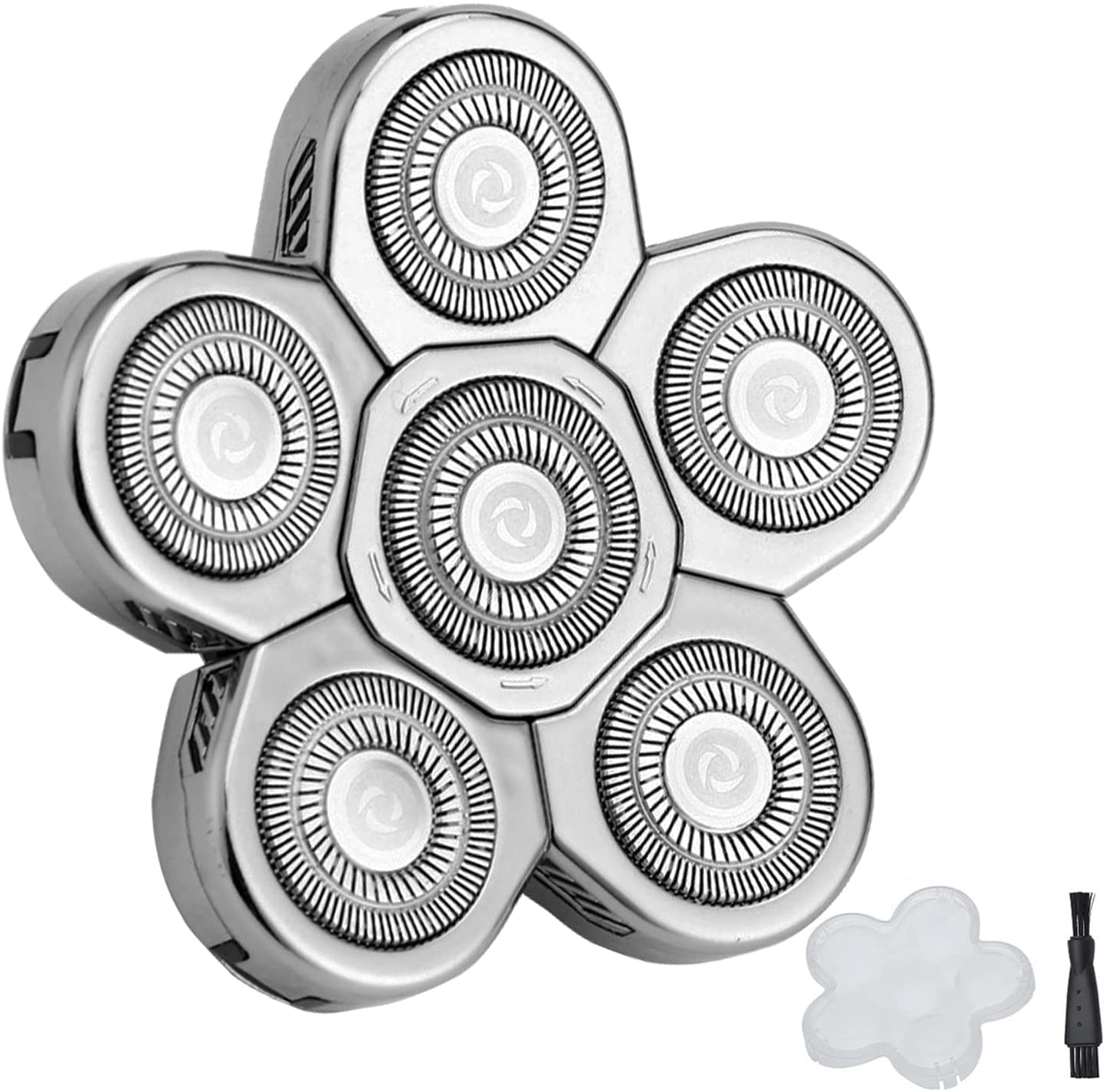 6 Blades Shaver Replacement Heads Electric Razor Blade Replacement Blades for Bald Men Shaver Replacement Blade with Blade Cover (Silver)