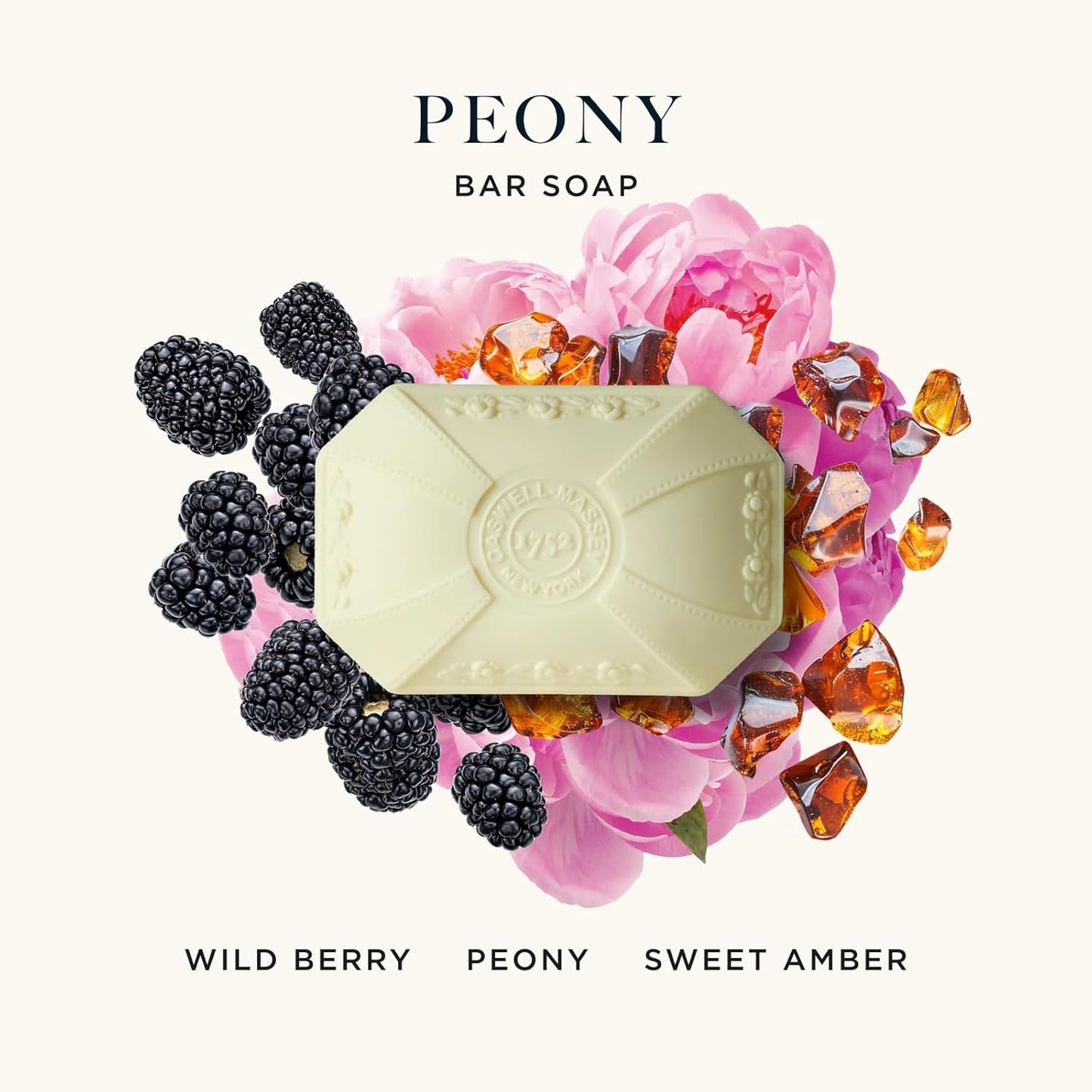 Caswell-Massey Peony Natural Bar Soap for Women, Moisturizing Body Soap Bar for All Skin Types, Made with Essential Oils & Plant-Based Formula for Soft Skin, 3.5 oz