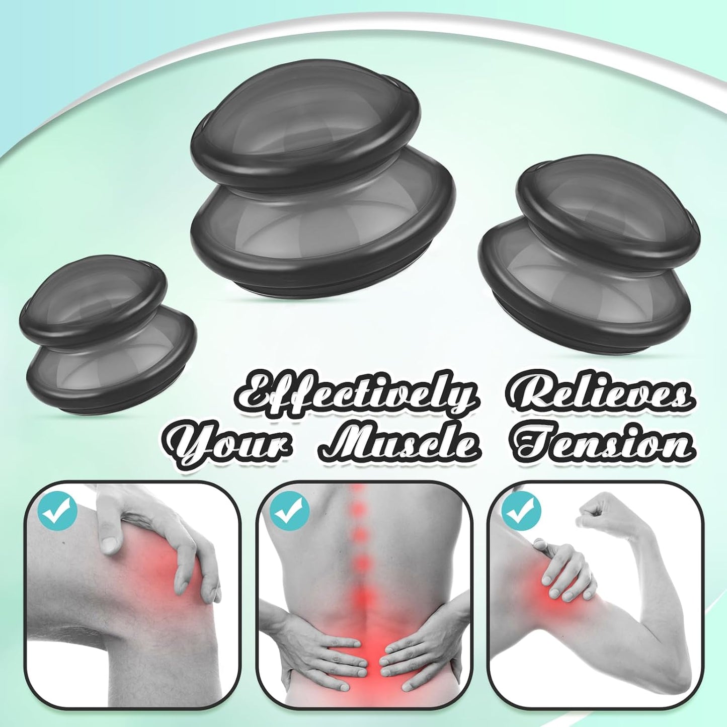 TrelaCo 6 Pcs Cupping Kit for Massage Therapy 3 Sizes Silicone Cupping Set Chinese Massage Therapy for Studio Household Cellulite Joint Pain Muscle Pain(Clear Black)
