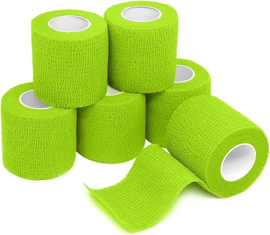 FriCARE Self Adhesive Bandage Wrap, Medical Tape in First Aid Kit, Cohesive Bandages for Wounds Sport Vet, 2 Inches X 5 Yards 6 Rolls, Grass Green
