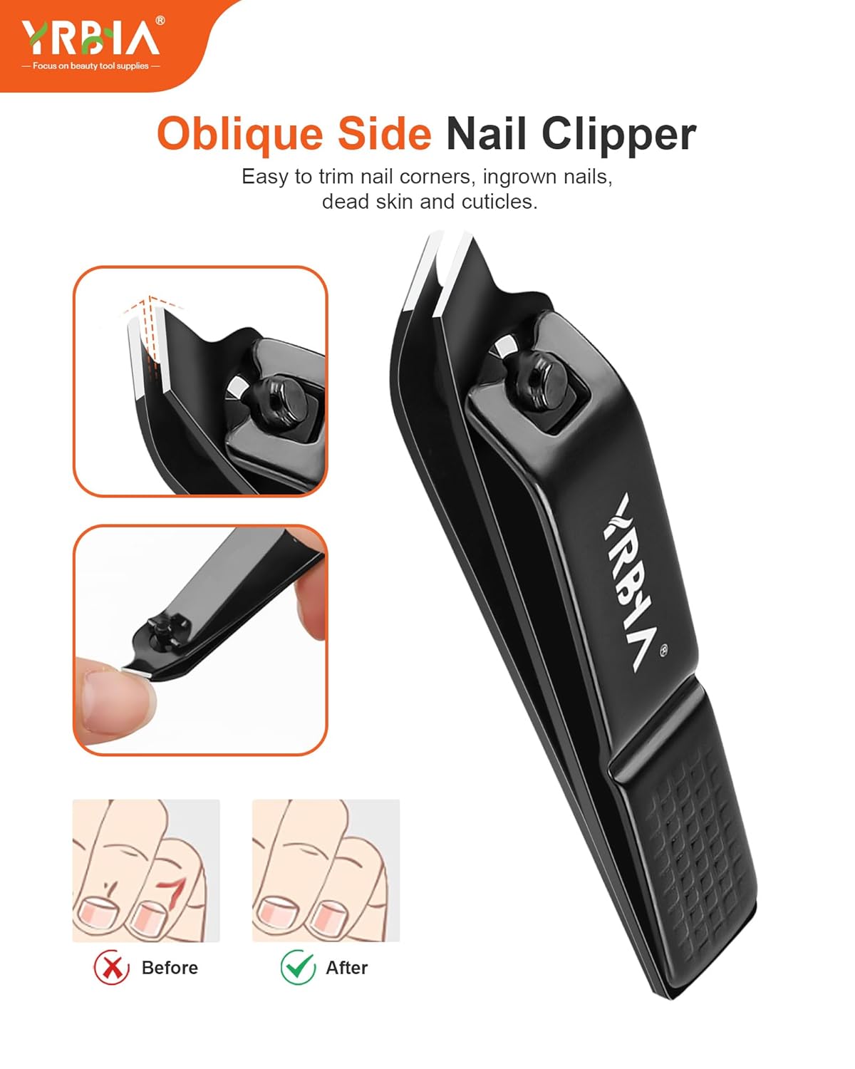 Nail Clippers with Glass Nail File, YRBIA 4 Piece Ultra Sharp Nail Clipper Set, Professional Fingernail & Toenail Clippers Nail Cutter for Men and Women (Black)