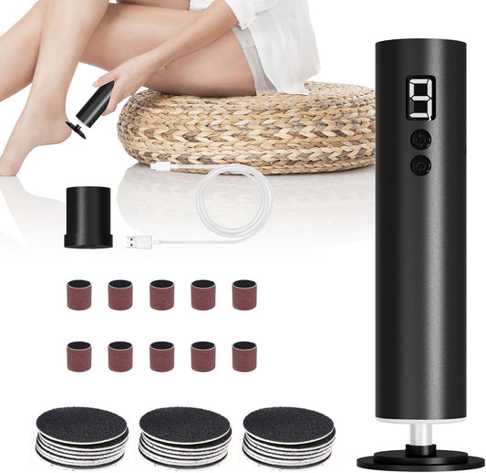 Professional Electric Foot File Tool -Callus Remover Rotating Grinder,1200mAh Rechargeable Battery, 1-Hour Continuous Use, Foot Drill & Sander,Adjustable Speed Foot Files for Deadskin(Black)