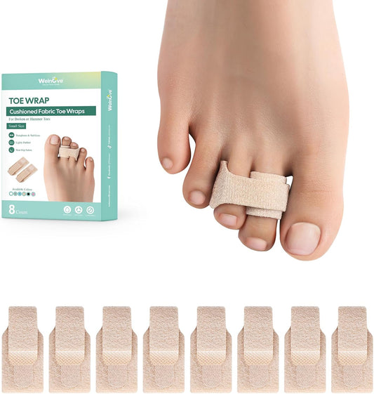 Welnove Hammer Toe Straightener - 8 Pack Broken Toe Wraps - Hammer Toe Corrector for Women - Toe Splints for Crooked Toes, Curled Toes, Bent Toes - (Small, Beige)