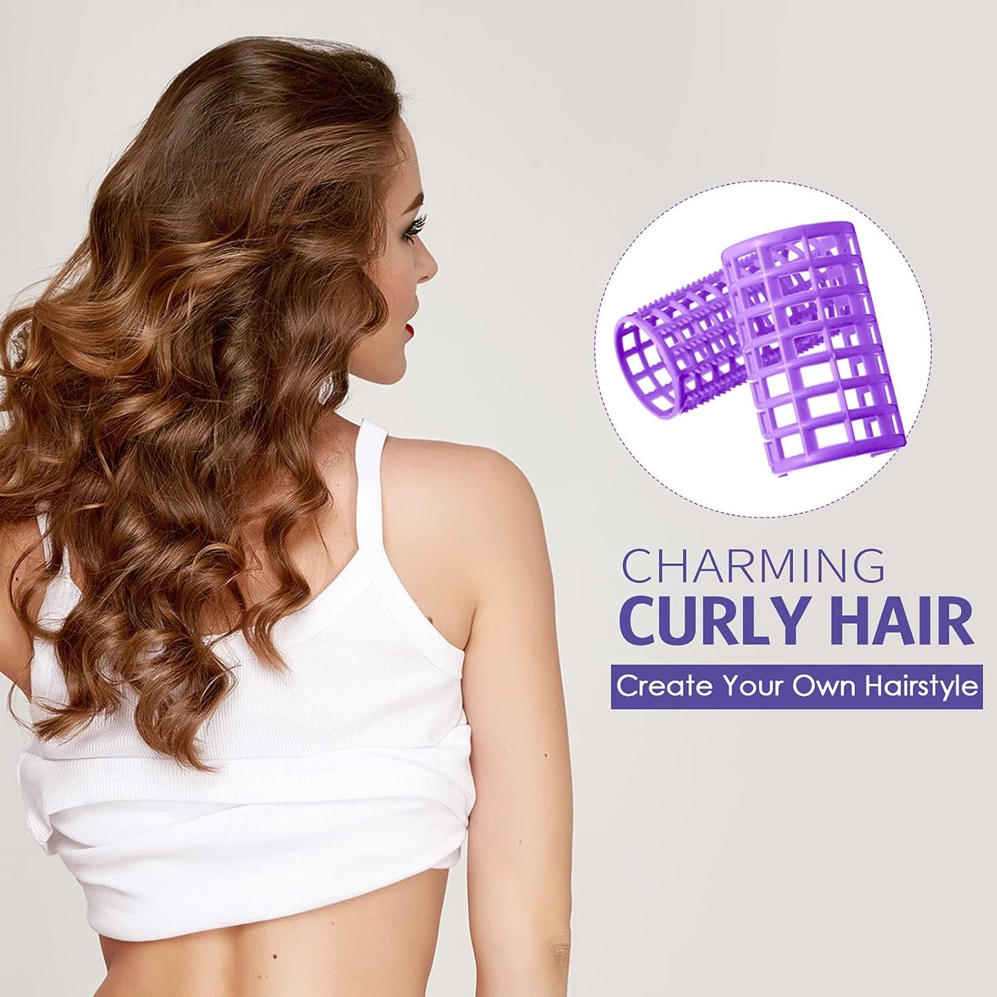 Syhood 12 Pcs Plastic Hair Rollers for Women Large Size Curlers Set Snap Roller Clips with Rat Tail Comb for Long Medium Short Hair Bangs, Salon Hairdressing Styling Tool(2.6 x 1.4 Inch,Purple)