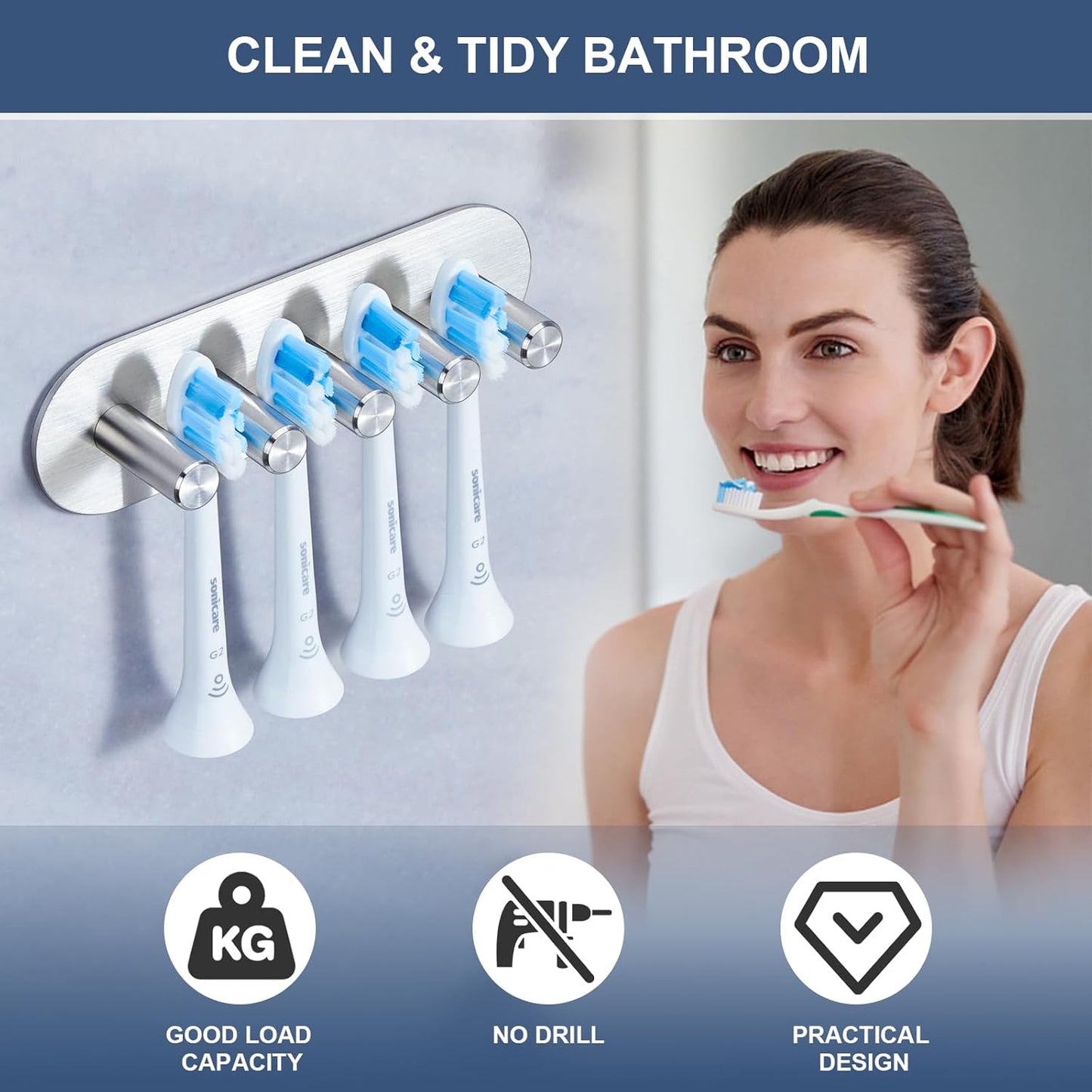 Electric Toothbrush Head Holder for Bathroom Shower, Toothbrush Holders Wall Mounted, Tooth Brushing Holder, Self Adhesive Toothbrush Storage Organizer Toothbrush & Razor Holder (Medium)