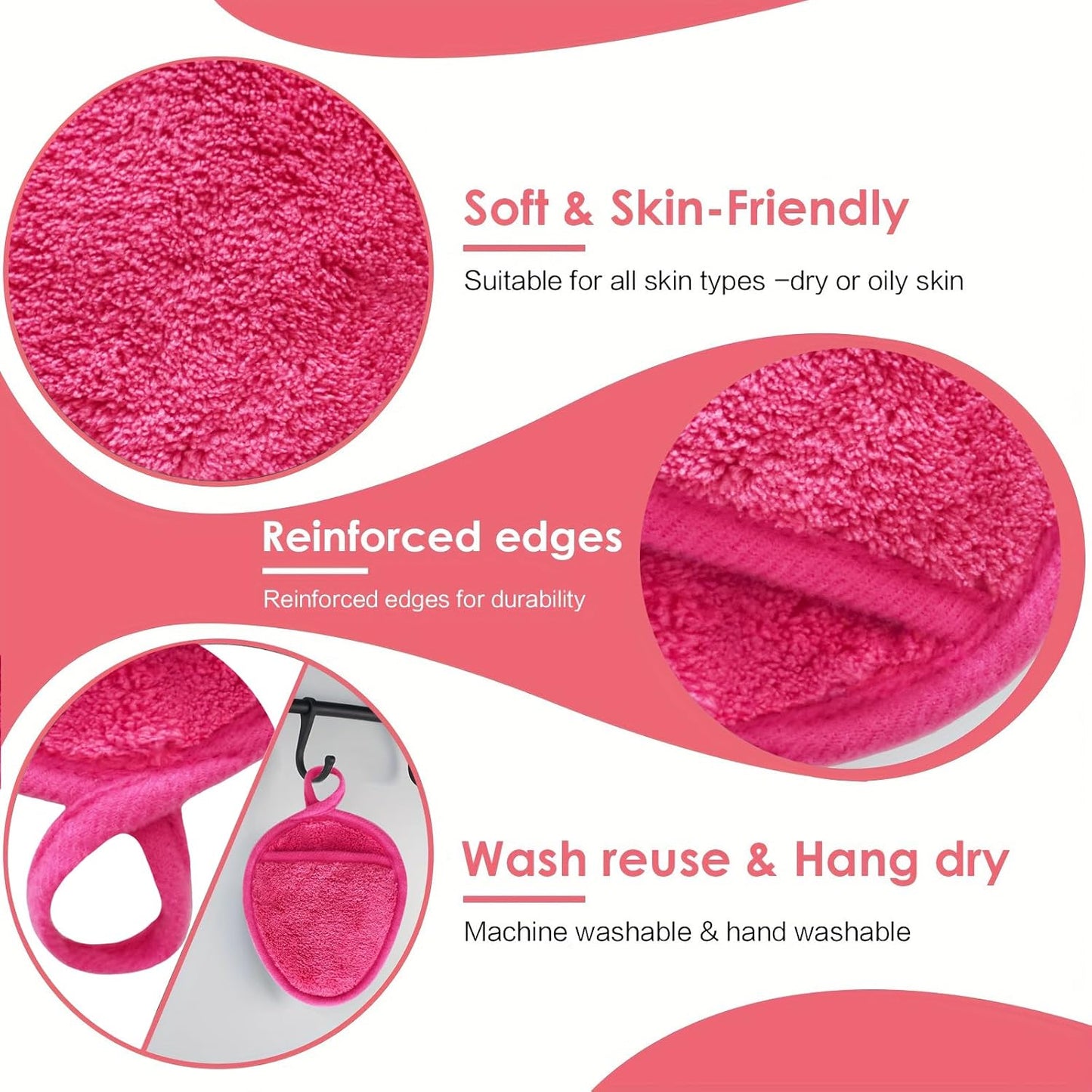 Reusable Makeup Remover Pads Soft Makeup Remover Cloths Washable Facial Makeup Cleansing Pads for Face,Lip,Eyes 12PCS