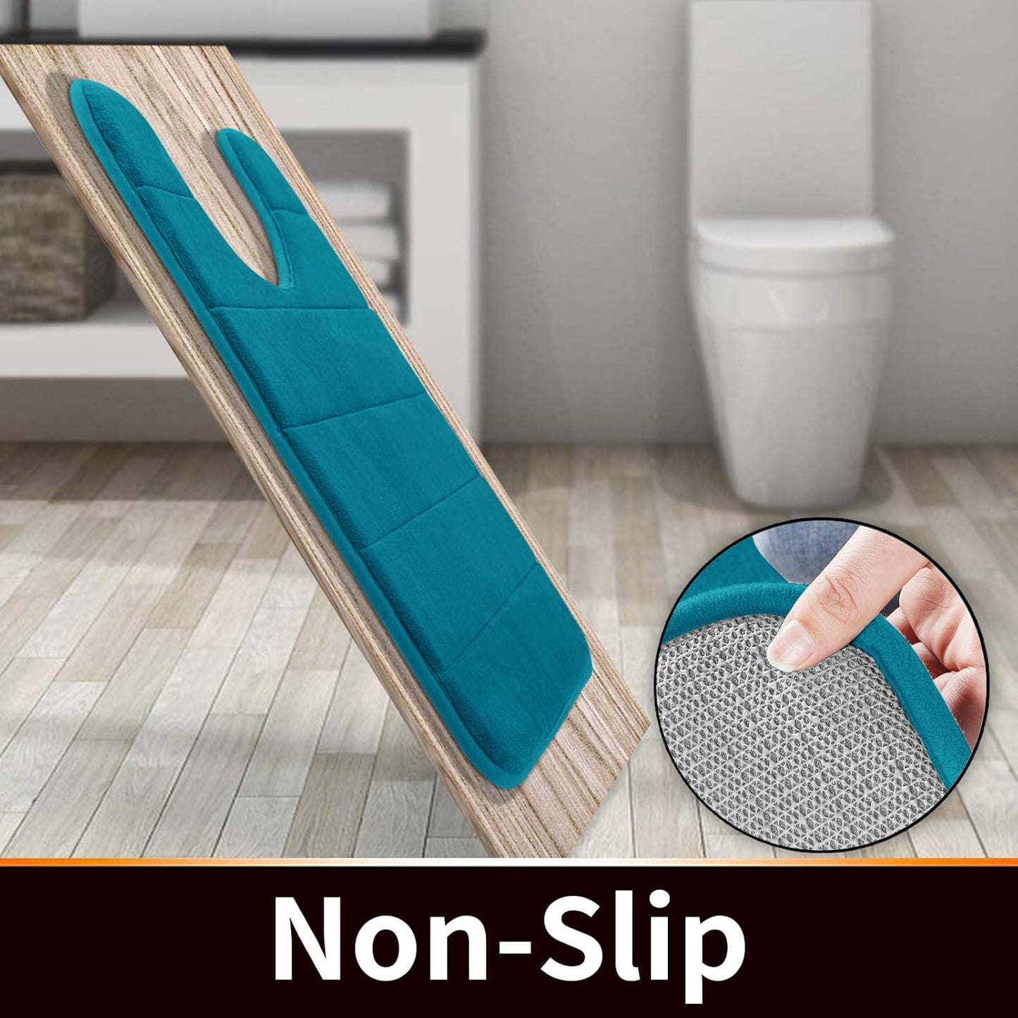 Yimobra Memory Foam Toilet Bath Mat U-Shaped, Soft and Comfortable, Water Absorption, Non-Slip, Thick, Machine Wash and Easier to Dry for Bathroom Commode Contour Rug, 24 X 20 Inches, Peacock Blue