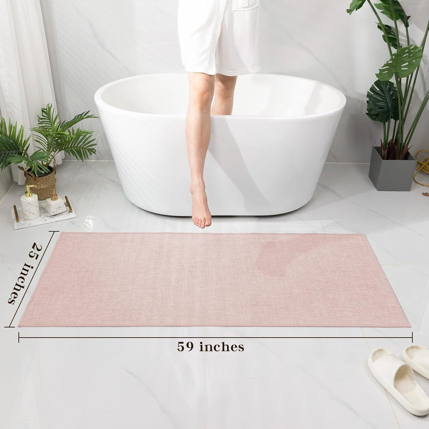 chakme Bathroom Rugs Mat 59x25, Ultra Thin Non Slip Bath Mat Large Quick Dry Absorbent Bath Mat for Bathroom Floor, (Pink, 59"x25")