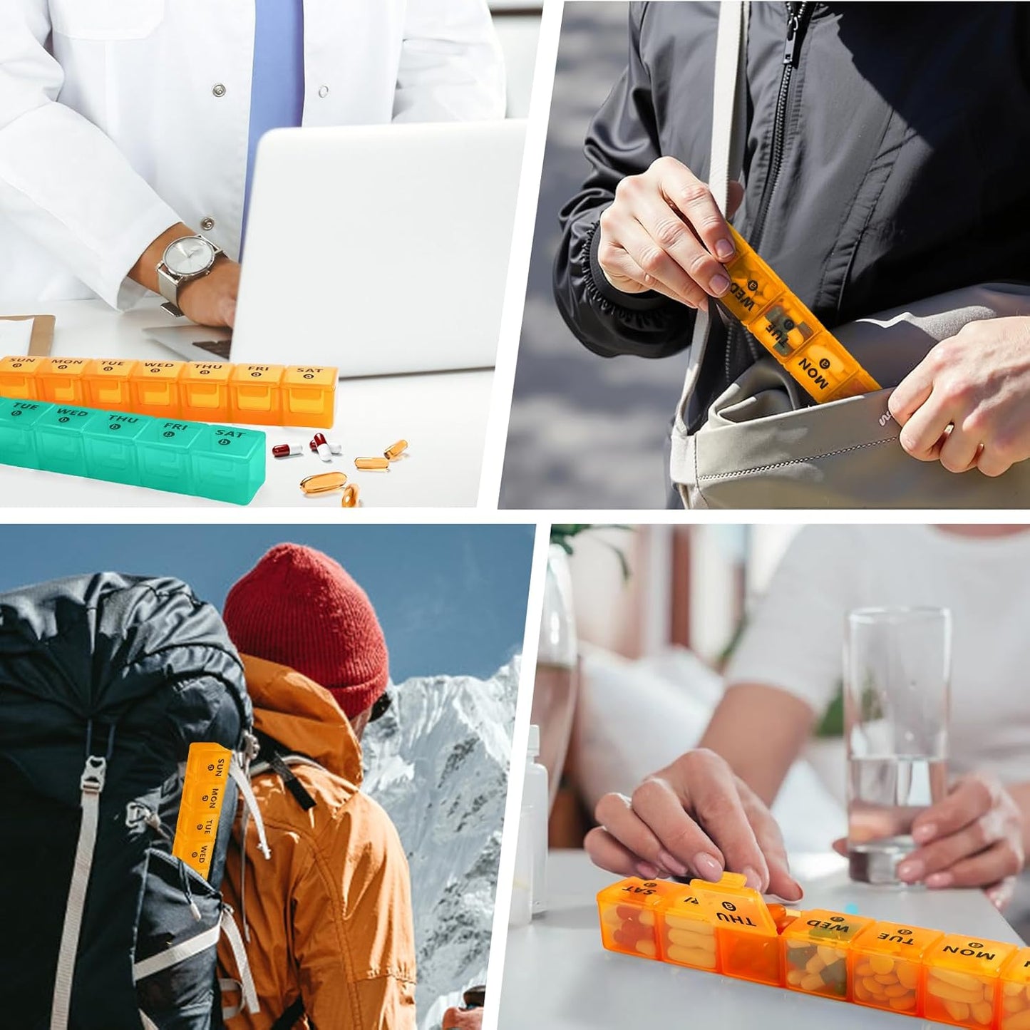 2-Pack Large Weekly Pill Organizer,7 Day Pill Cases Organizers Once A Day,Am Pm Pill Container 14 Compartment,Daily Vitamin Pill Box Dispenser 1 Week,Medication Aid Organizer Box for Supplement