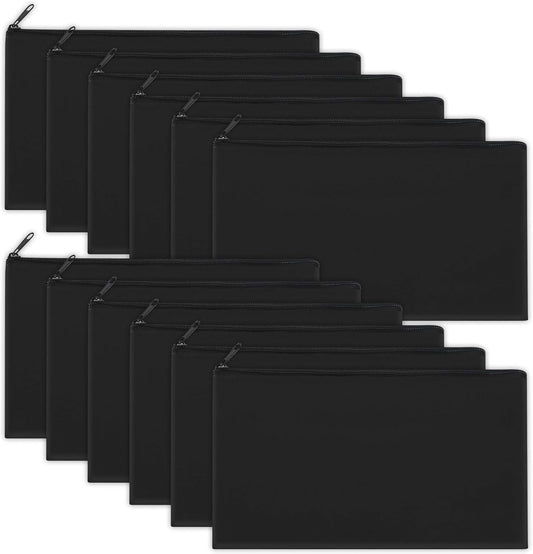 12 Pieces Black Cotton Canvas Makeup Bag, Multipurpose Cosmetic Bag with Zipper Travel Toiletry Pouch, Blank DIY Craft Bag (Black, S)