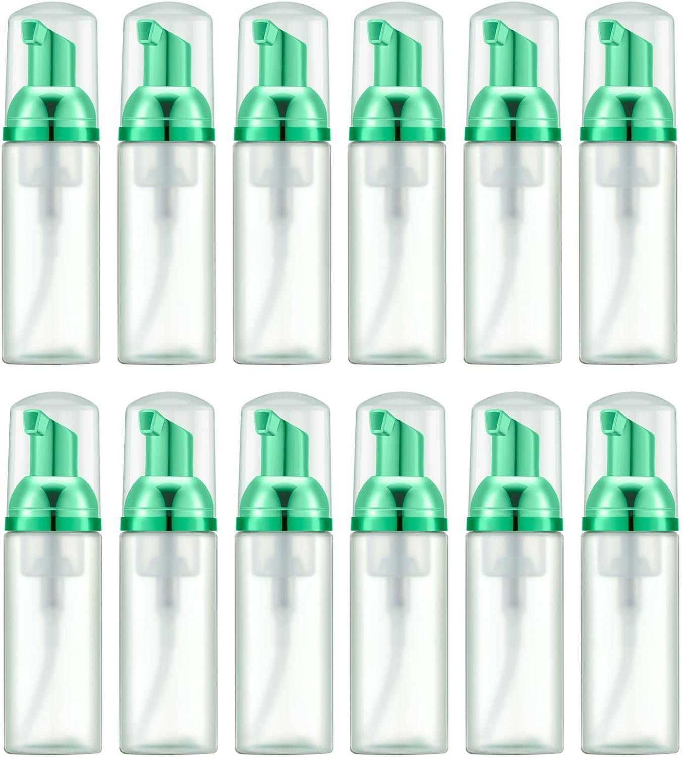 Lil Ray 2 Oz Empty Frosted Green Foam Pump Bottle, Travel Foamer Soap Dispenser for Lash Shampoo, Hand Soap, Foaming Cleaner(Green Pump, 12 PCS)