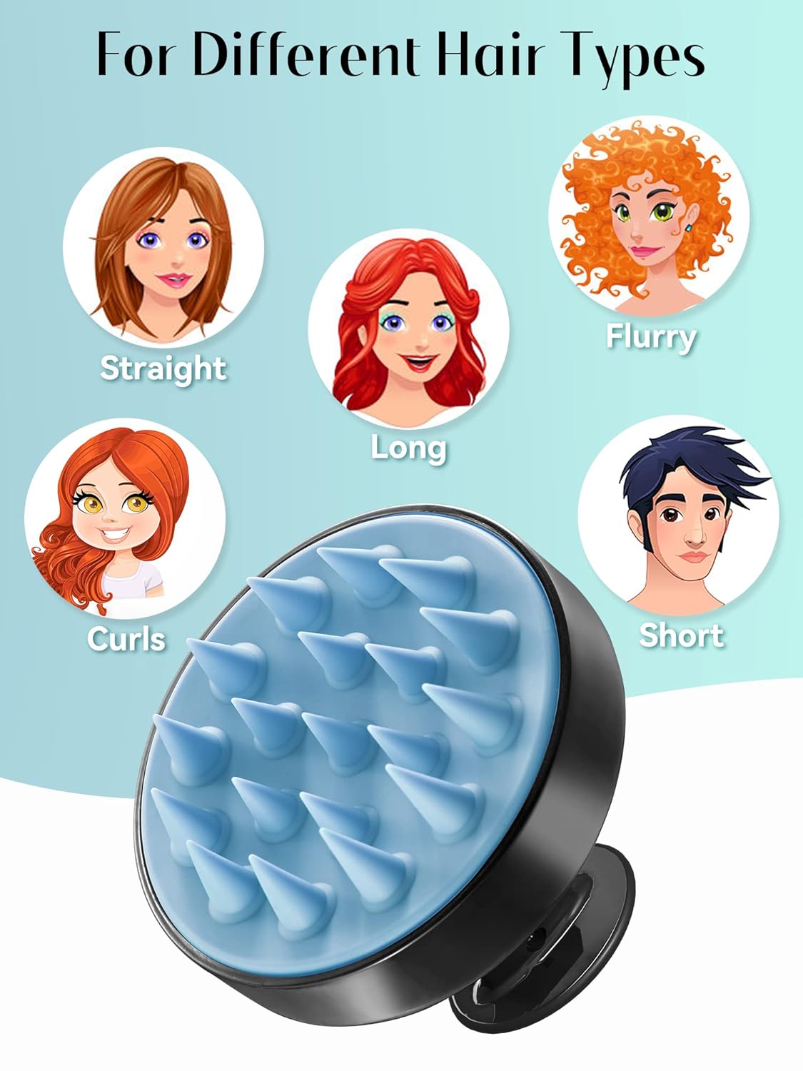 HEETA Scalp Massager Hair Growth, Soft Silicone Scalp Scrubber Shampoo Brush for Exfoliation, Dandruff Removal Head Massage Stress Relax, Wet & Dry Use for Thick Thin Curly Hair Care, Black Blue