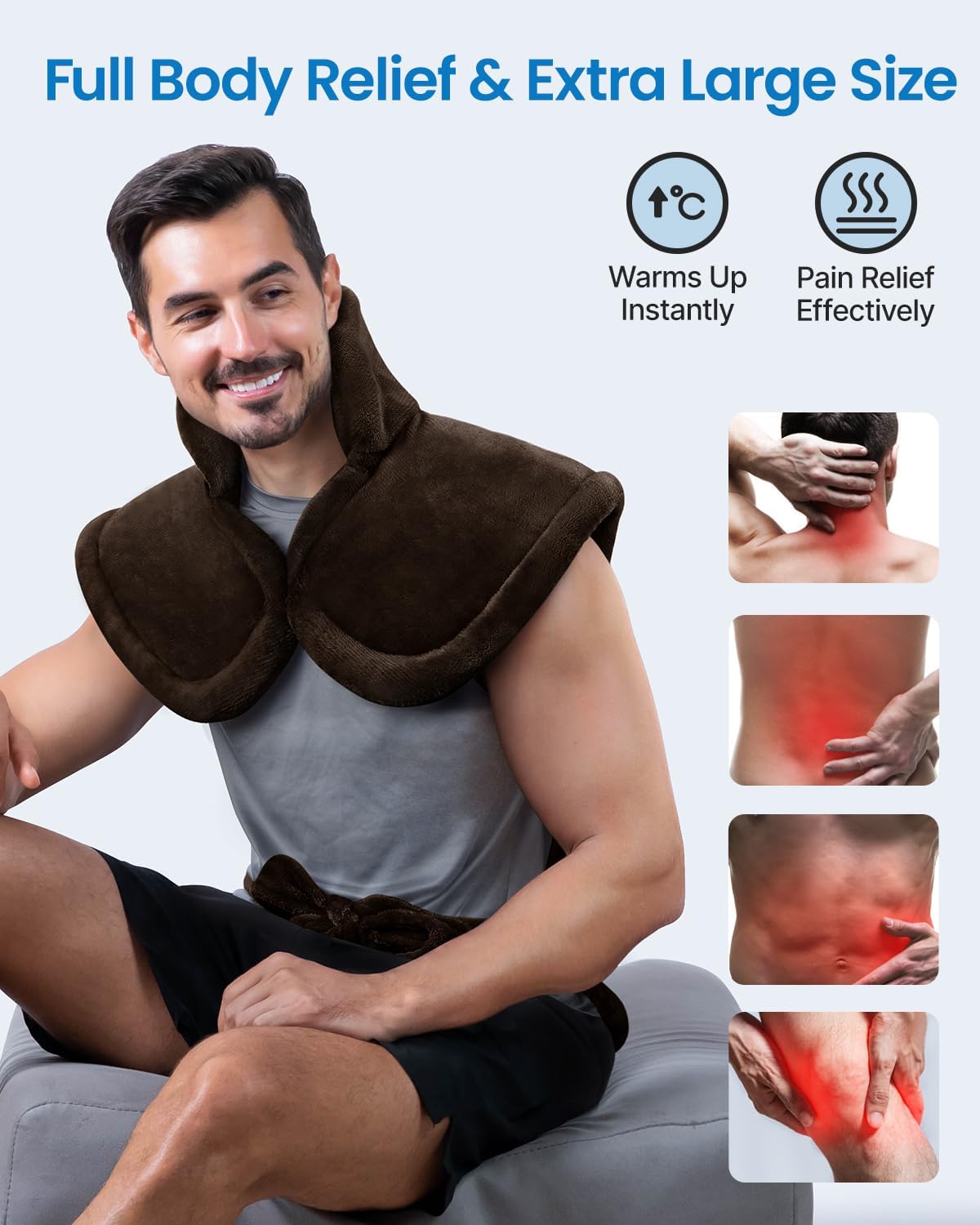 RENPHO Large Full Body Heating Pad, Christmas Gifts for Men Women, Electric Heat Pad for Neck and Shoulders and Back Pain Relief, Hsa Store Eligible Items, FSA Eligible, ETL Certified, 24"x37", Brown