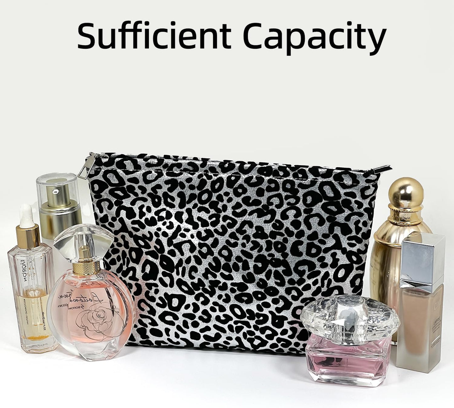 Leopard Print Makeup Bag for Women,Travel Makeup Bags for Purse, Small Makeup Pouch, Canvas Make Up Bag, Light Lining Zipper Close Comfortable Lightweight Makeup Bag, Small Cosmetic Bag