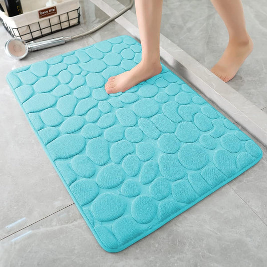 YIHOUSE Memory Foam Bath Mat Cobblestone Bathroom Rugs Super Water Absorbent Bath Mats for Bathroom Machine Washable Bath Rugs(24 x 36,Teal)