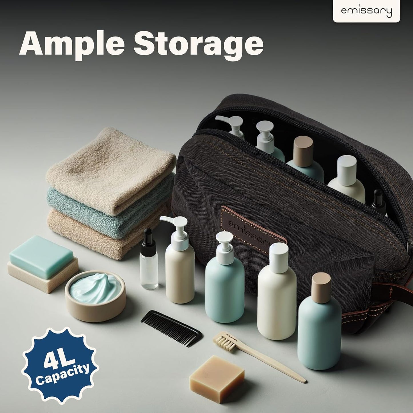 emissary Men's Toiletry Bag, Leather and Canvas Travel Toiletry Bag, Dopp Kit for Men, Travel Bathroom Bag Men's Shaving Kit, Travel Kit Small Bags for Men, Shaving Bag for Travel Accessories (Black)