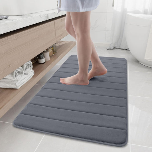 Buganda Memory Foam Bath Mat, 47" x 24", Ultra Soft and Non-Slip Bathroom Rugs, Water Absorbent and Machine Washable Bath Rug Runner for Bathroom, Shower, and Tub, Dark Grey