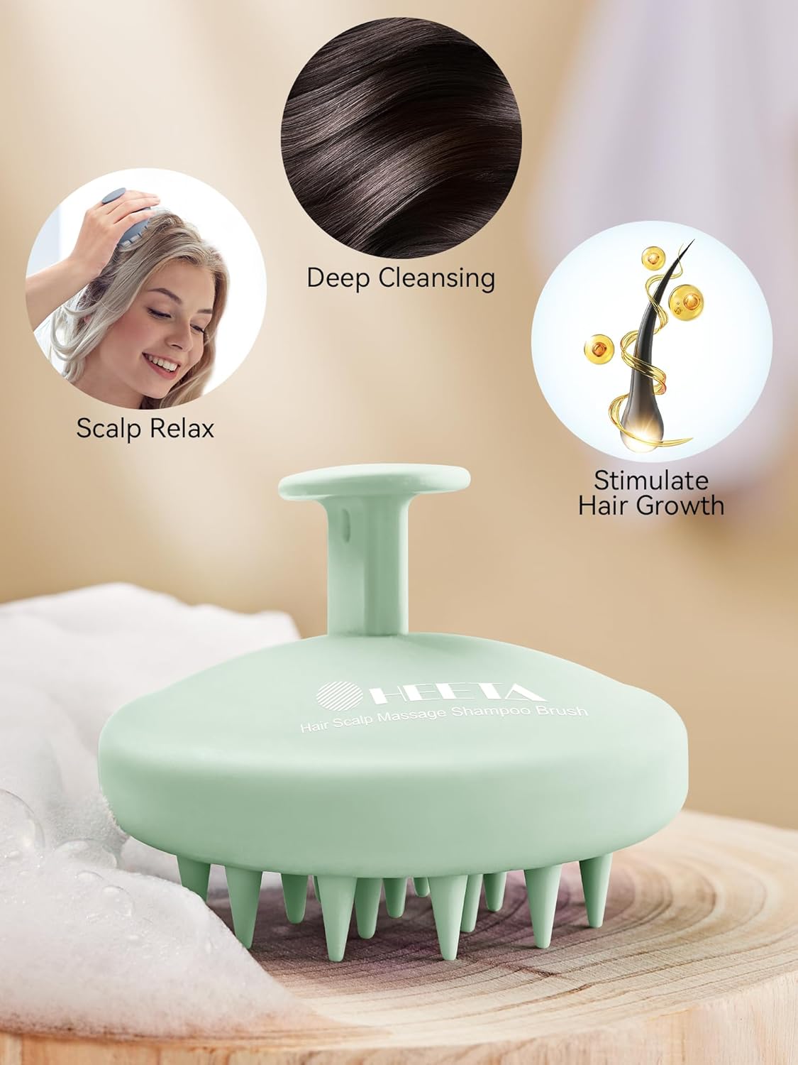 HEETA Scalp Massager Hair Growth, Scalp Scrubber with Soft Bristles, Integrated Silicone Design, Exfoliator for Dandruff Removal & Relaxation, Shampoo Brush Fit Wet/Dry Hair Use, Dark Green