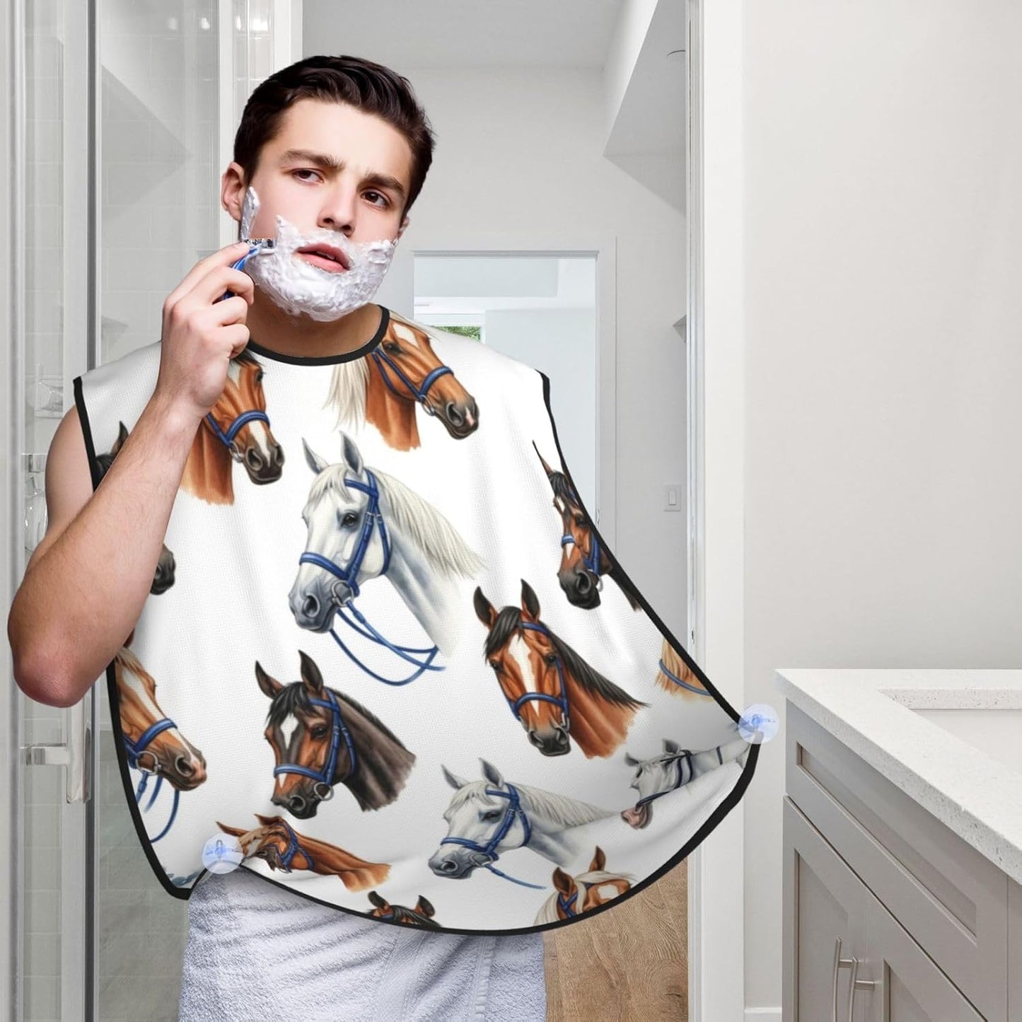 Waterproof Grooming Apron, Non-Stick Beard Bib with Suction Cups, for Animal Wild Horse Painting