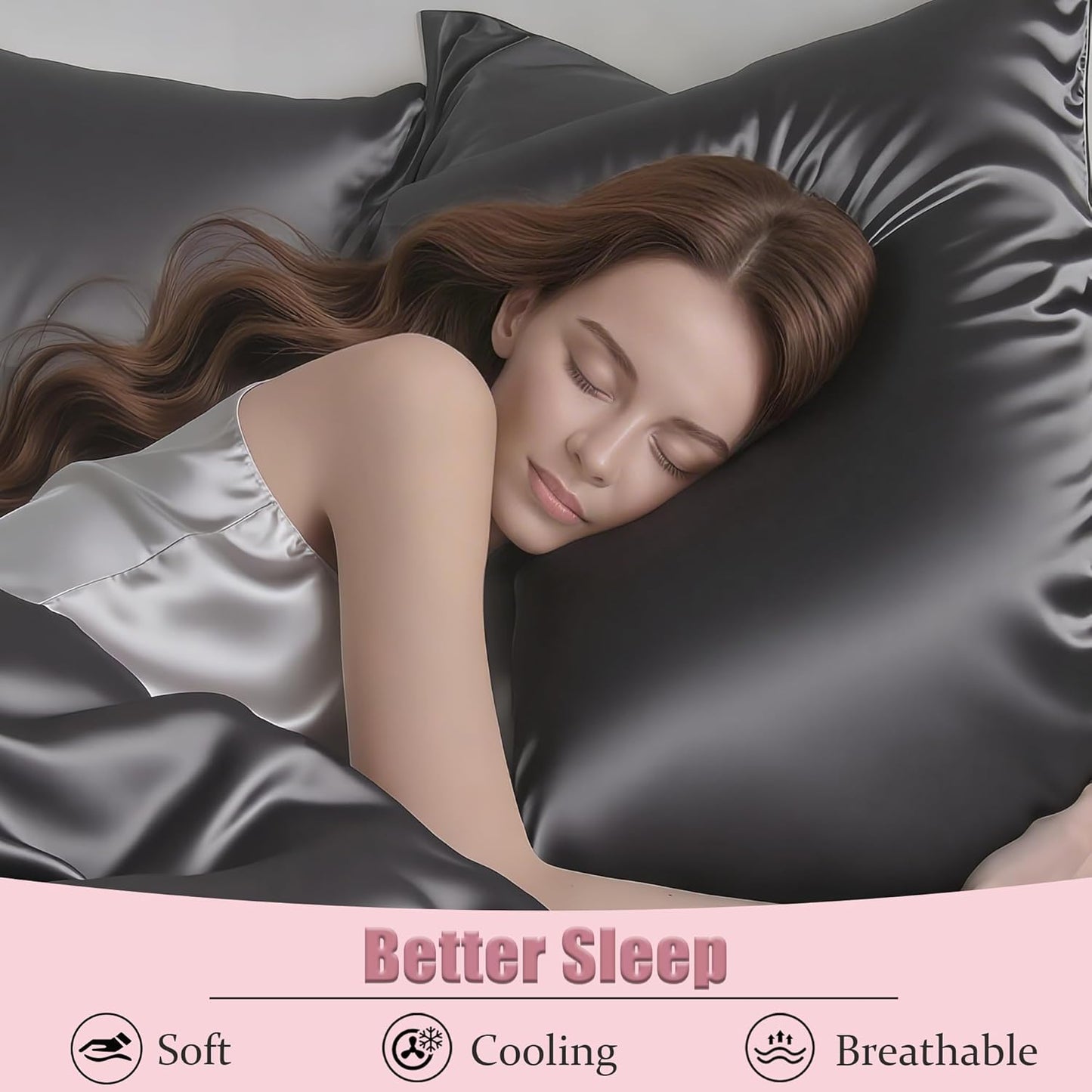 Mulberry Silk Pillow Cases with Zipper, Ultra Smooth Soft Breathable Cooling Pillow Cases for Hot Sleepers, Silk Satin Pillowcase for Hair and Skin, Gifts for Women (Dark Grey, Queen Size, 1 Pack)