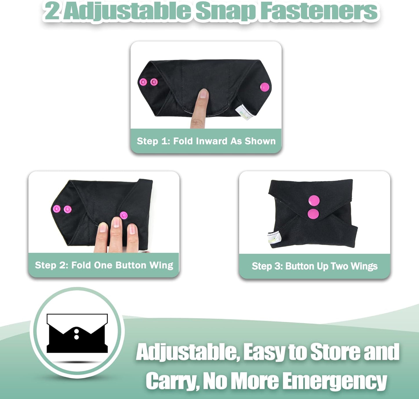 wegreeco Charcoal Reusable Menstrual Pads - Reusable Sanitary Pads | Panty Liners | Soft Cloth Menstrual - 6 Pack with 1 Cloth Mini Wet Bag (Starter Kit Set, Mix Size, Black)