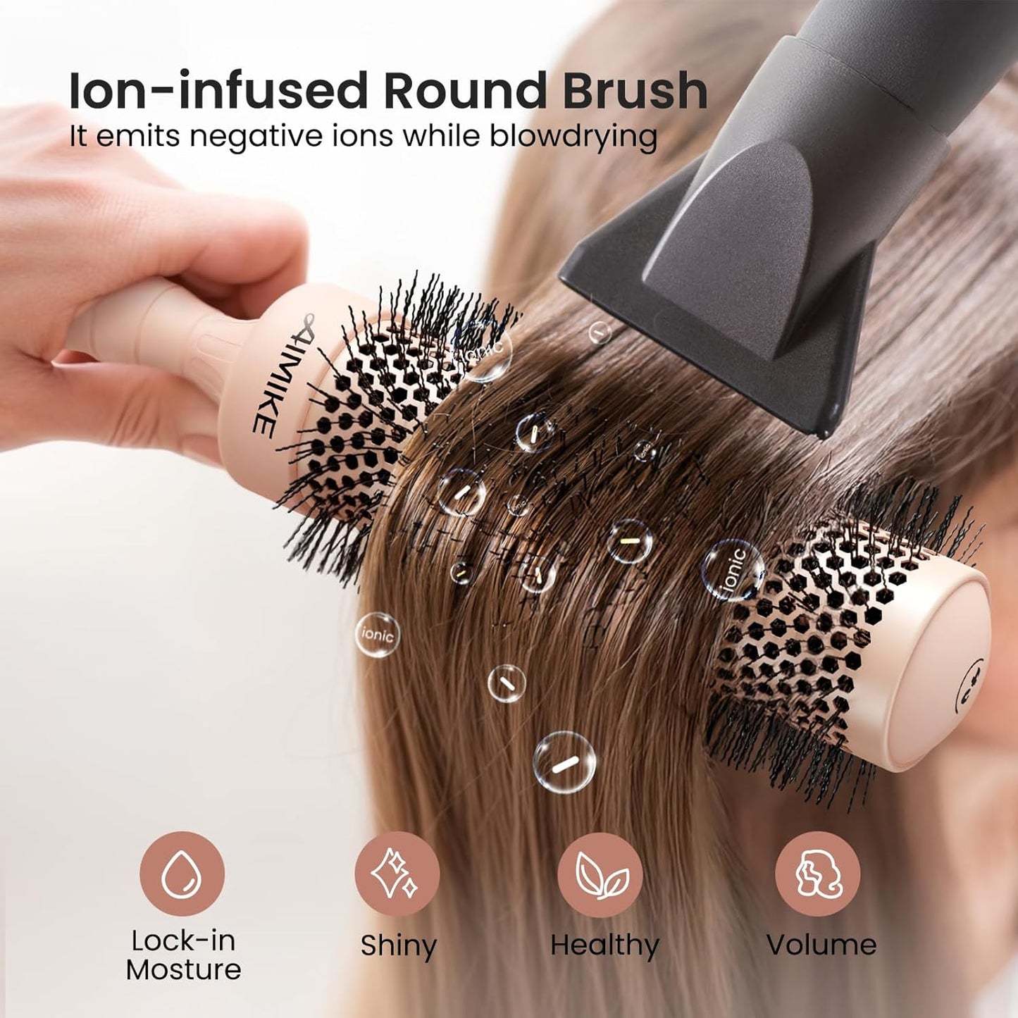 AIMIKE Round Brush for Blow Out, Extra Long Round Hair Brush w/Nano Thermal Ceramic & Ionic Tech, for Blow Drying & Styling, Curling and Shine - Barrel 1.7 inch