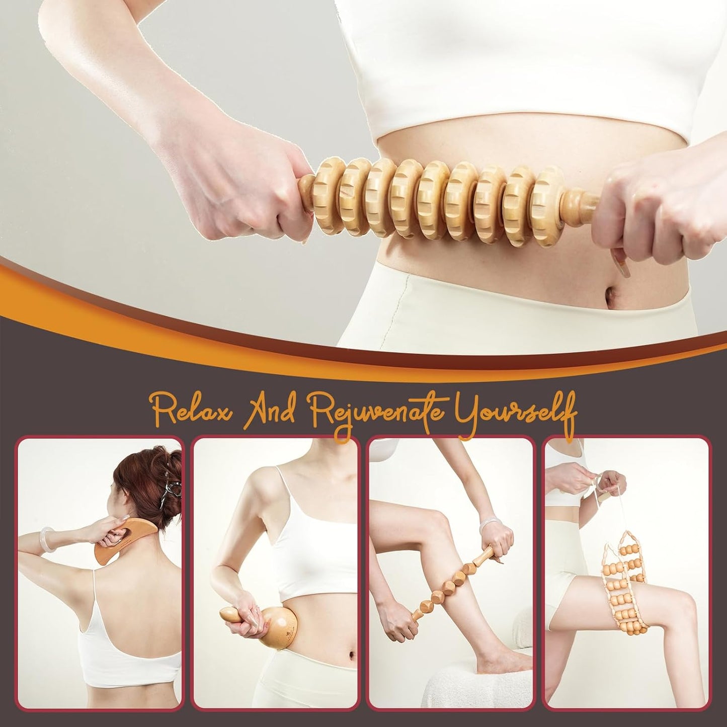 6 in 1 Wood Therapy Massage Tool Set for Body Sculpting Massage, Lymphatic Drainage and Muscle Pain Relief, Cellulite Sculpting Multi-Functional Massager