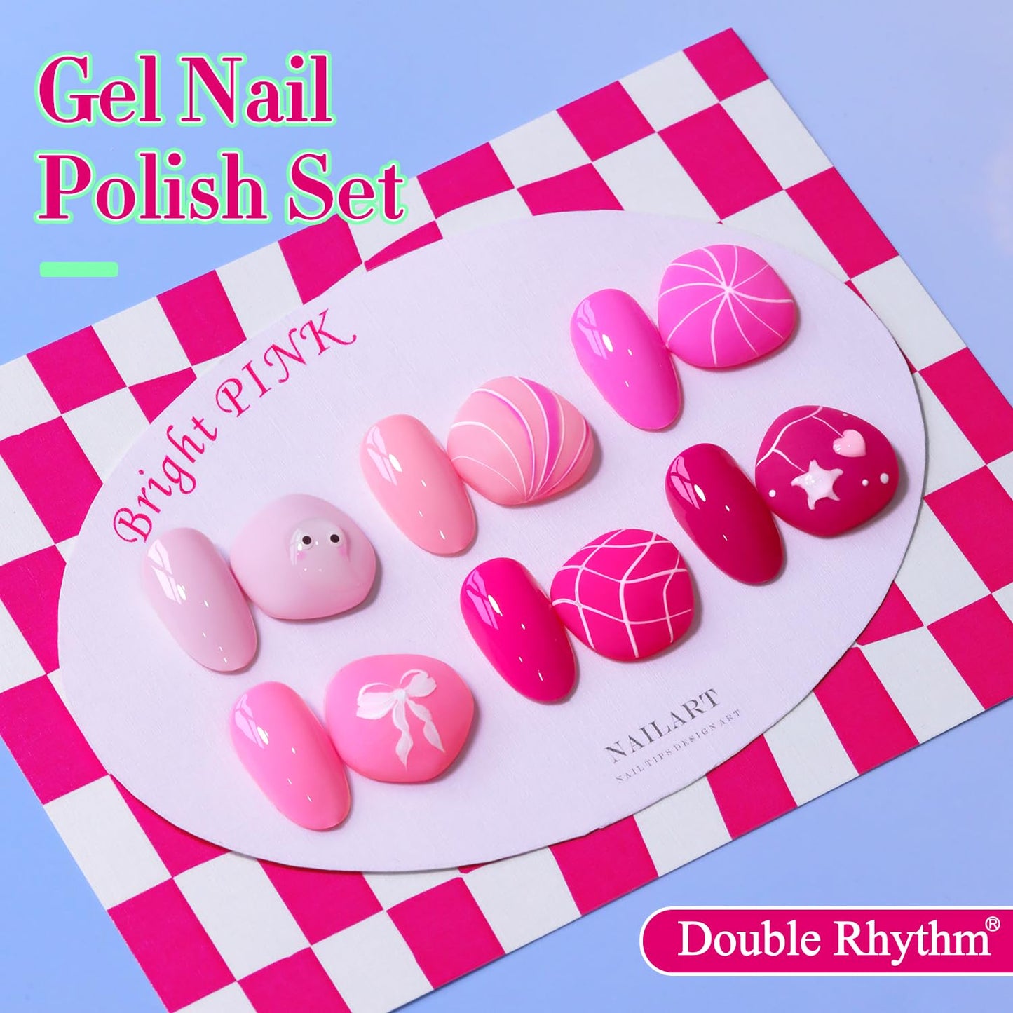 Double Rhythm 6 Pcs 15 ML Gel Polish Set Same Color Same Bottle Soak Off Gel Polish Kit Nail Art Manicure Salon DIY at Home for Women (Bright Neon Light Pink Purple-T6-13)