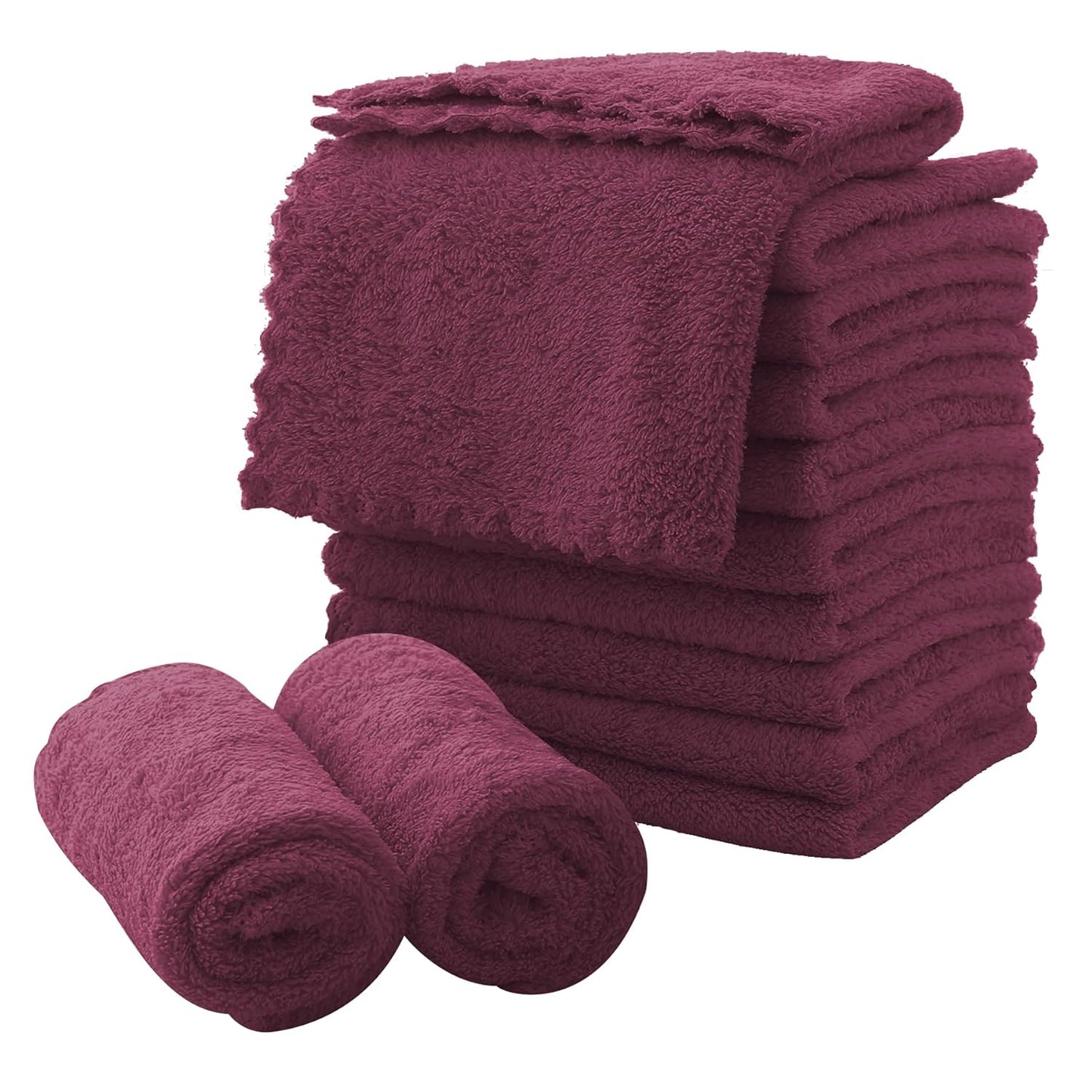 MOONQUEEN Microfiber Facial Cloths Fast Drying Washcloth 12 Pack - Premium Soft Makeup Remover Cloths - Burgundy
