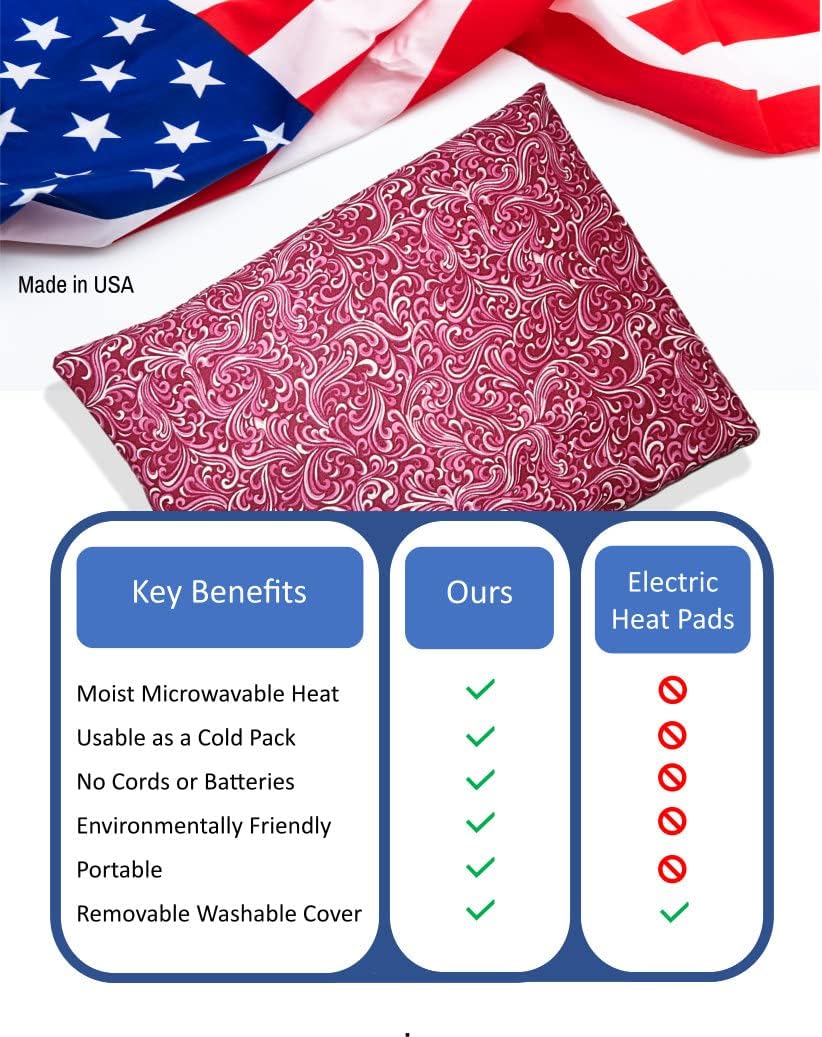 Microwavable Corn Filled Heating Pad and Cold Pack/Washable 100% Cotton Cover (Breezy - Raspberry, 7.5in W x 11in L)