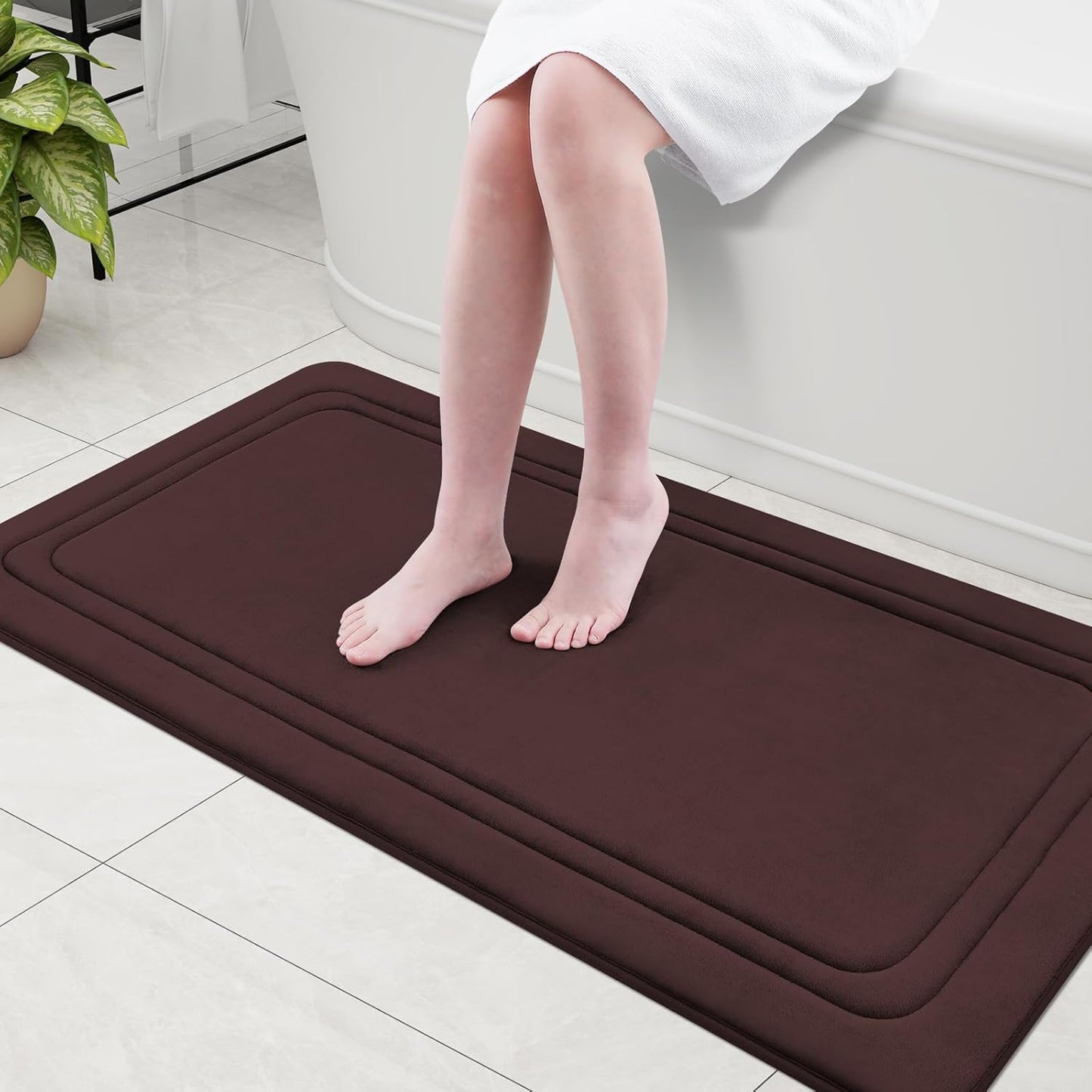 Grandaily Memory Foam Bath Mat Rug 47x24, Ultra Soft, Non-Slip and Absorbent Bathroom Rugs, Machine Wash Dry, Comfortable Bath Carpet for Bathroom Floor, Tub and Shower, Brown