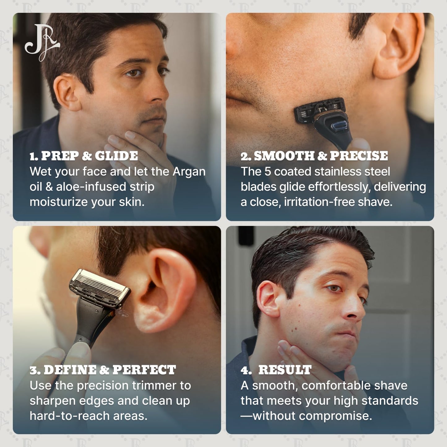 Jeremy's Razors for Men: Precision 5 Blade Razor - Stainless Steel Blades, Lubricating Strip, Precision Trimmer - Men's Shaving Kit, Travel Face Body Head Shavers (1 Razor 4 Cartridges)