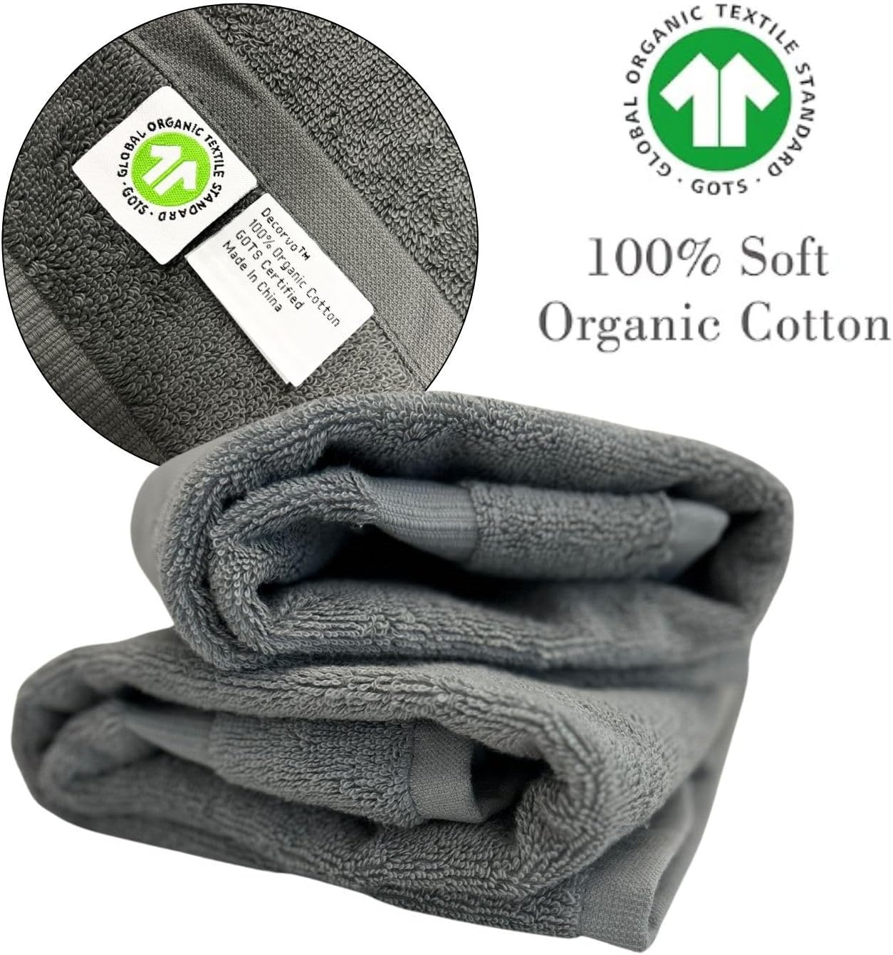 Gray Initial Hand Towel for Bathroom - Monogrammed Luxury Hotel Quality Decorative Embroidered Towel for Powder Room, Spa - GOTS Organic Certified - Set of 2 Black Letter M