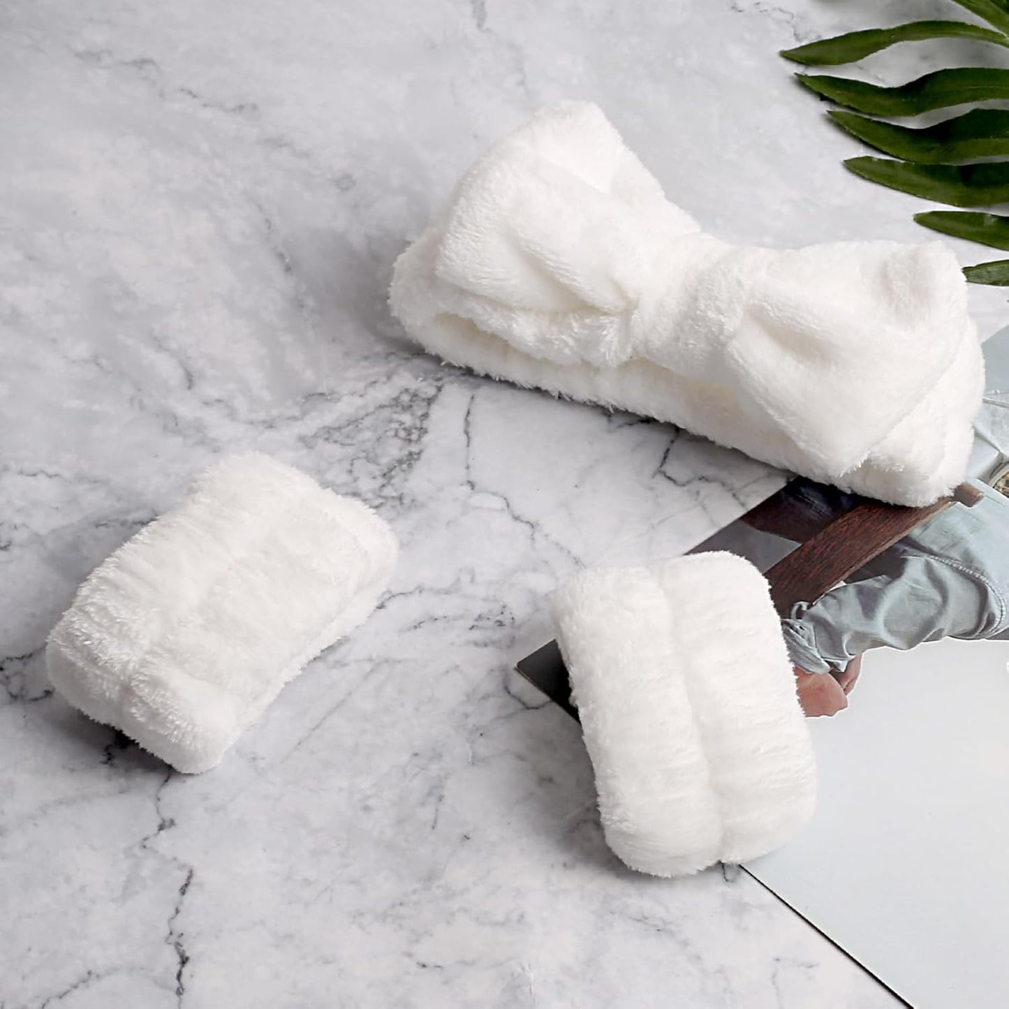 WSYUB Spa Set - Face Wash Headband and Wrist Bands, White