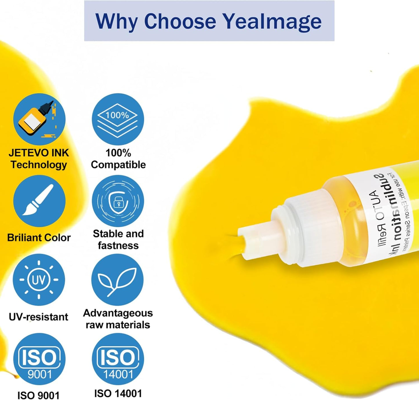 Sublimation Ink Refill Bottle Use for EcoTank Photo ET-8550, EcoTank Photo ET-8500（BK PBK C M Y GY, 600ml）