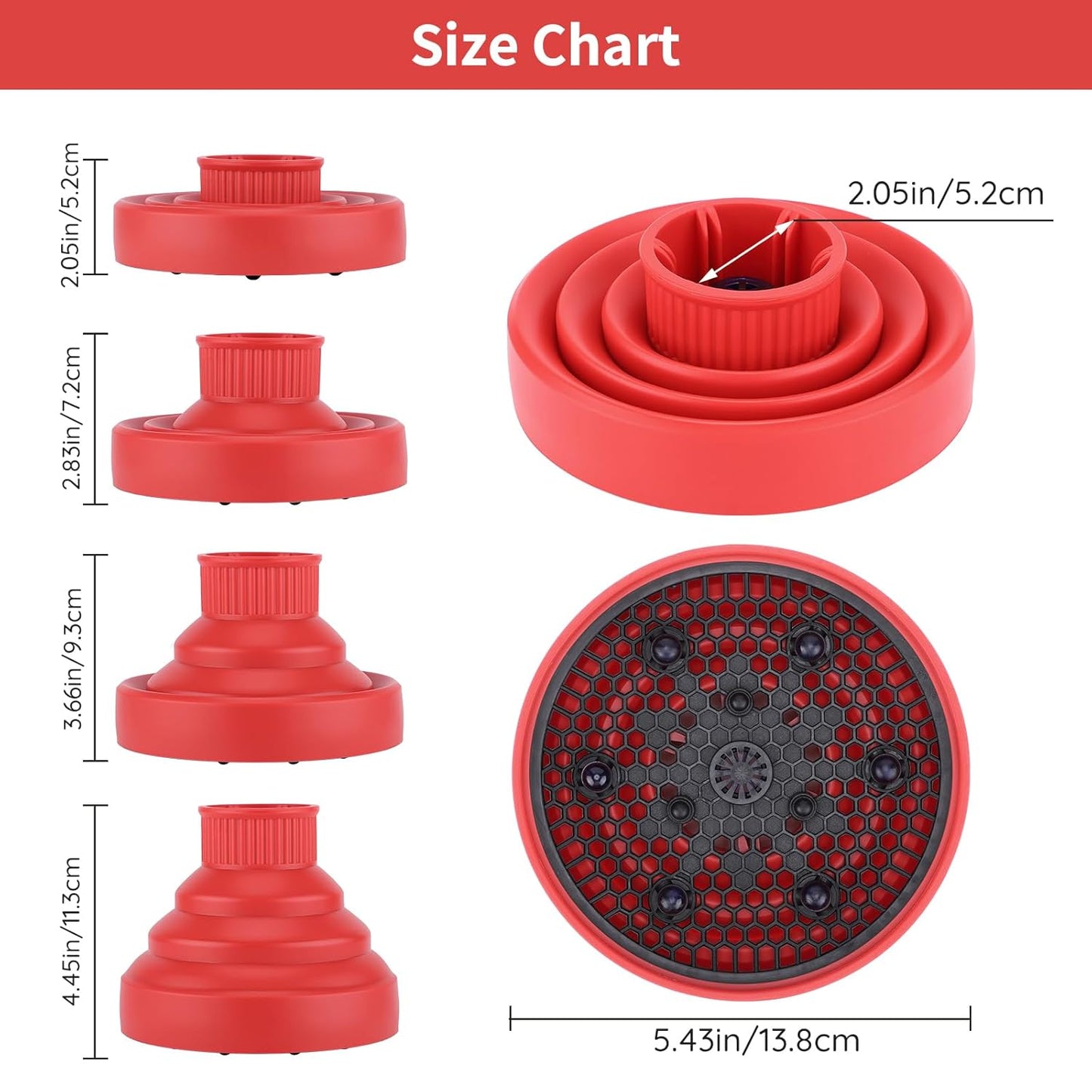 Segbeauty Collapsible Blow Dryer Diffuser, Travel Portable Hair Diffuser for Natural Curly Hair, Professional Lightweight Folding Diffuser Attachment for Dryers Nozzle 1.54 to 1.69 inches Red