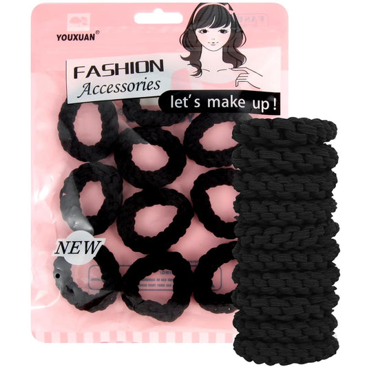 Youxuan Elastic Hair Ties for Women - No Damage, No Slip, No Pull Hair Bands - Comfortable Handmade Braided Polybands for Girls - 10-Pack Black Polyester Scrunchies