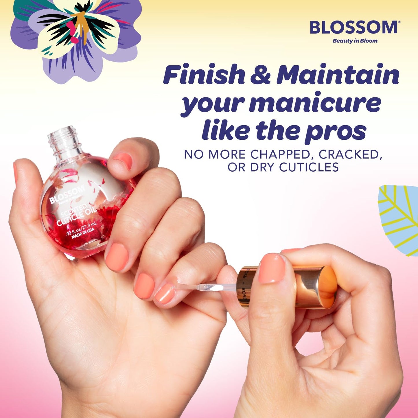 Blossom Cuticle Oil for Nails, Hydrating, Moisturizing, Scented Nail Oil Cuticle Care, Infused with Real Flowers, Made in USA, 0.5 fl. oz, Hibiscus