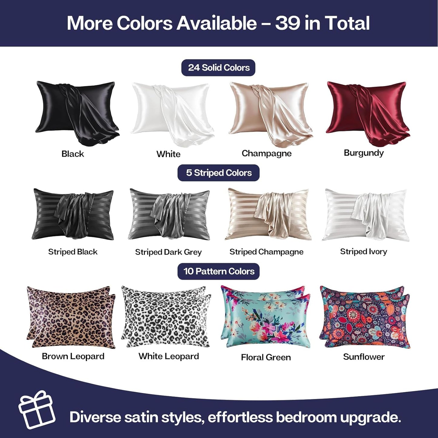 MR&HM Satin Pillowcase for Hair and Skin, Silk Satin Pillowcase 2 Pack, King Size Pillow Cases Set of 2, Silky Pillow Cover with Envelope Closure (20x40, Navy Blue)