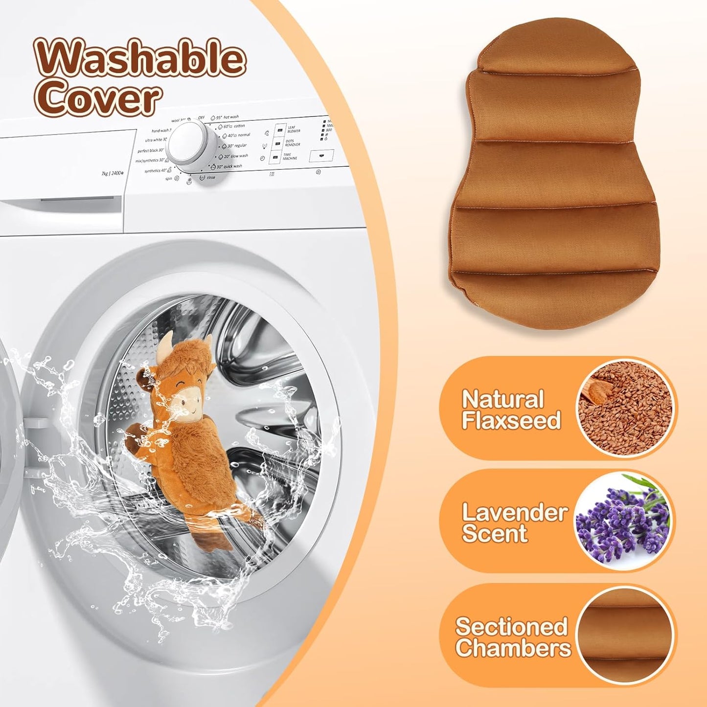 Microwave Heating Pad for Pain Relief, 16" x 11" Microwavable Heating Pads for Cramps, Back Pain, Neck Shoulder, Muscles, Knee, Joints, Natural Heat Pack Moist Heat, Squint Highland Cow