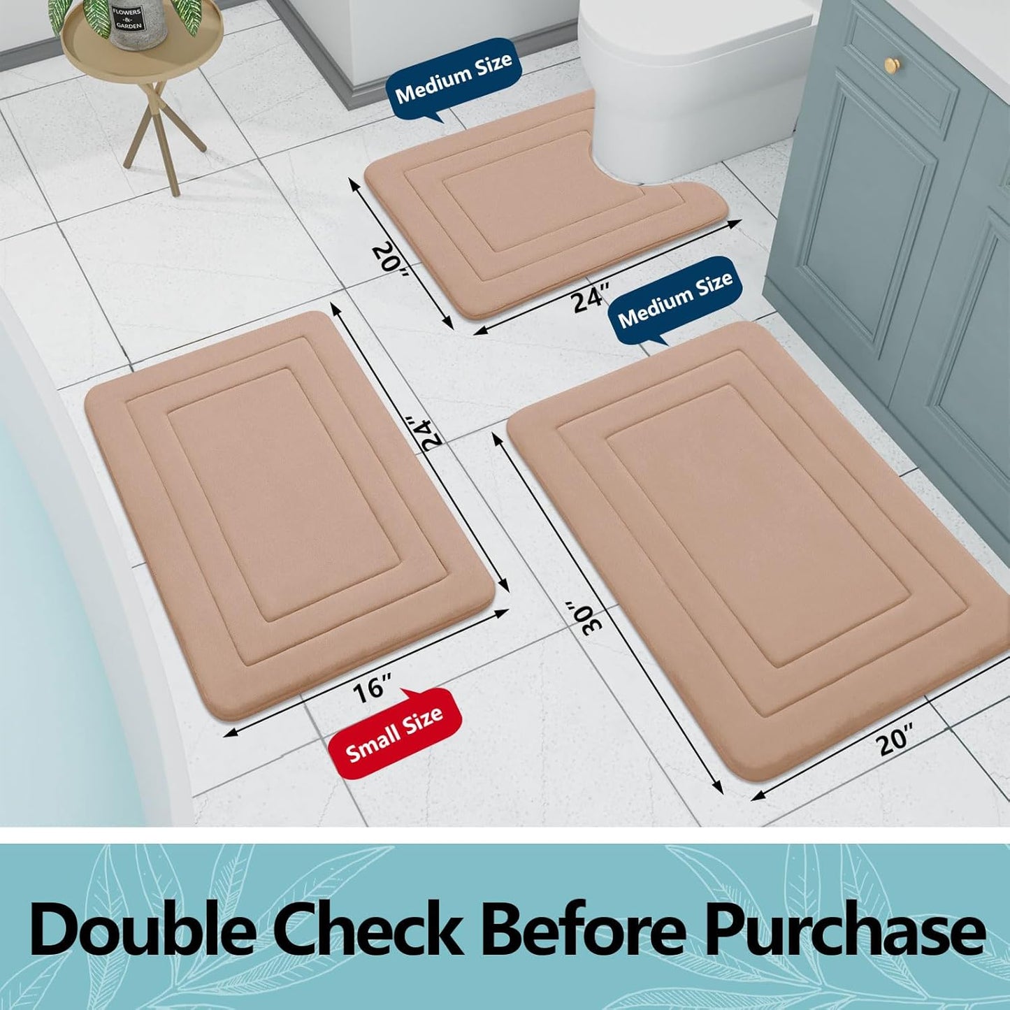 Arotive Memory Foam Bathroom Rug Mat 30x20, Ultra Soft and Absorbent Bath Mat, Machine Wash Dry, Comfortable Bath Rug Carpet for Bathroom Floor, Tub and Shower, Camel